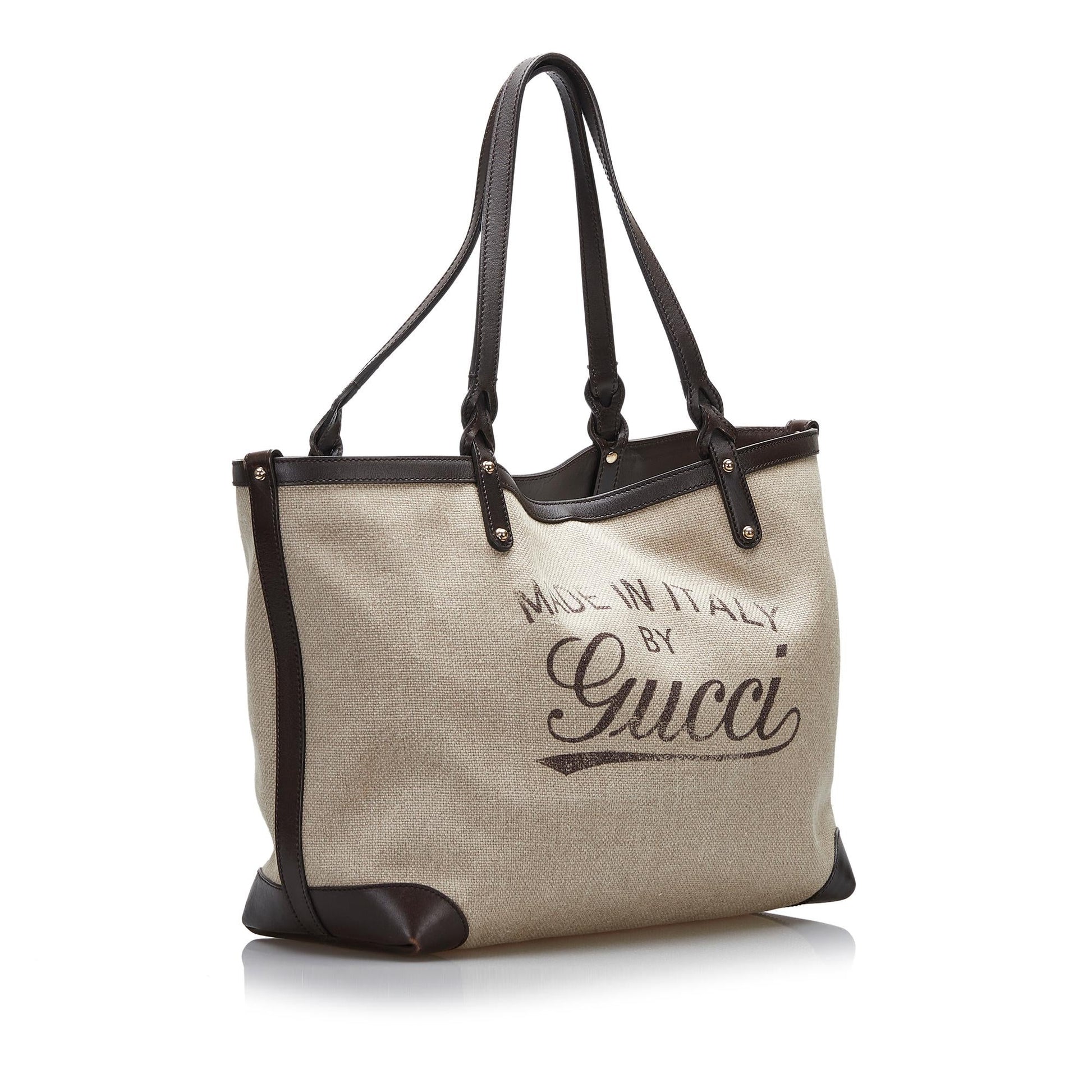 Gucci Craft SHG-j5tHyy Canvas Calf Brown Logo Tote Bag
