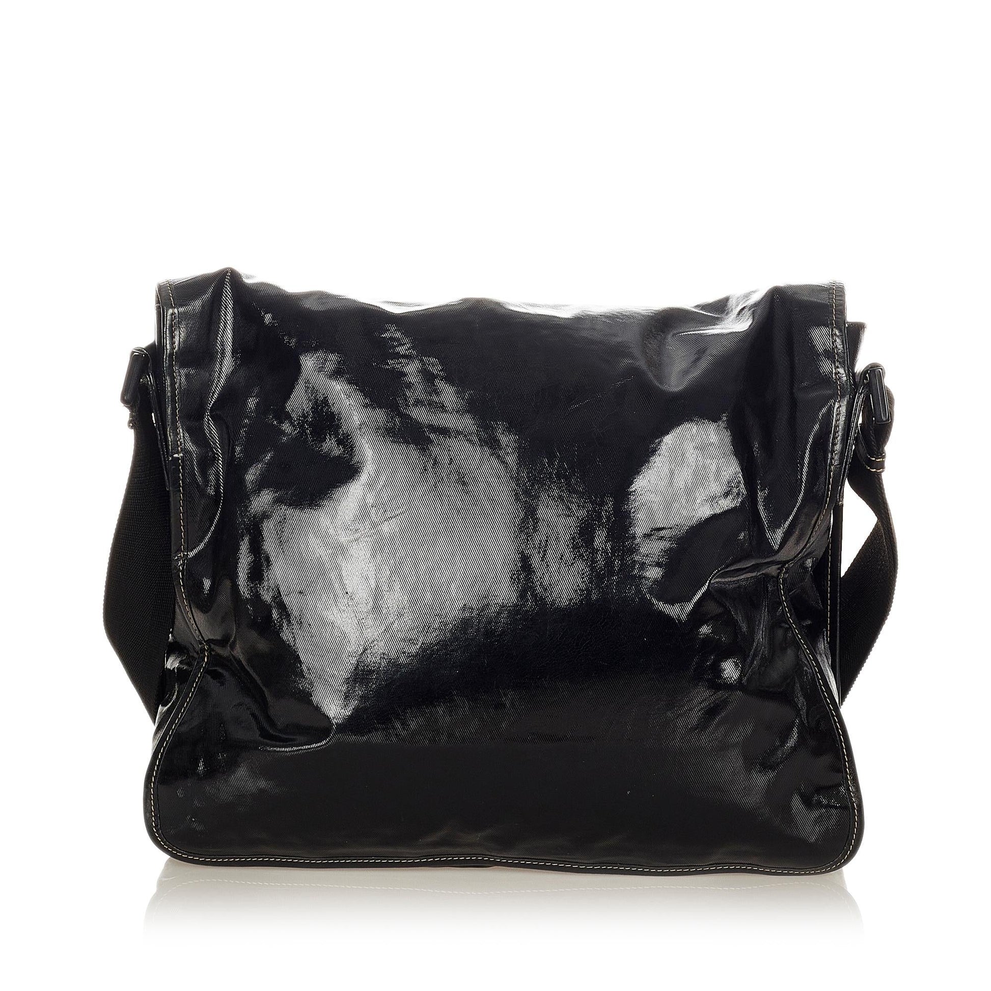Gucci Crest Coated SHG Canvas Black Crossbody Bag