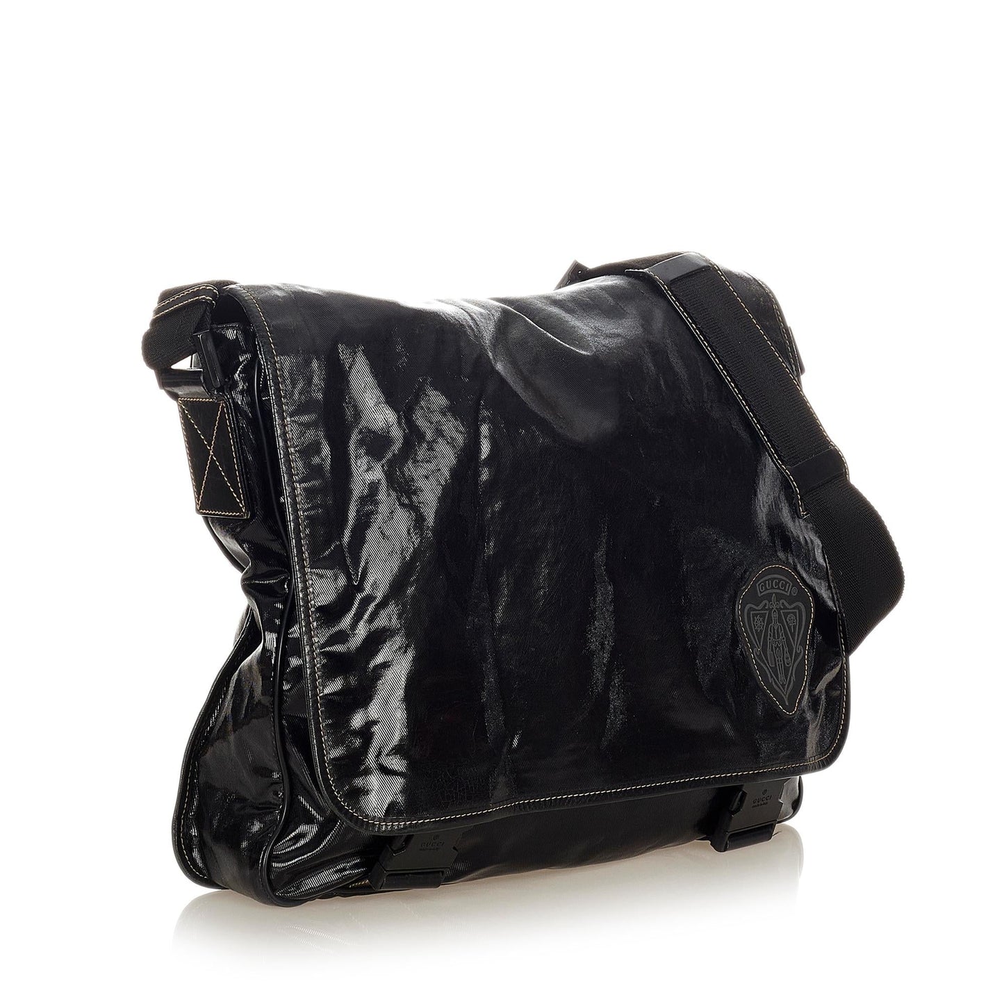 Gucci Crest Coated SHG Canvas Black Crossbody Bag