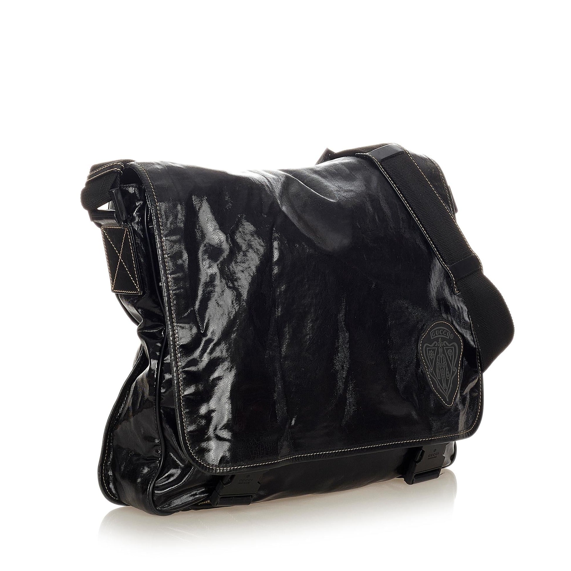Gucci Crest Coated SHG Canvas Black Crossbody Bag