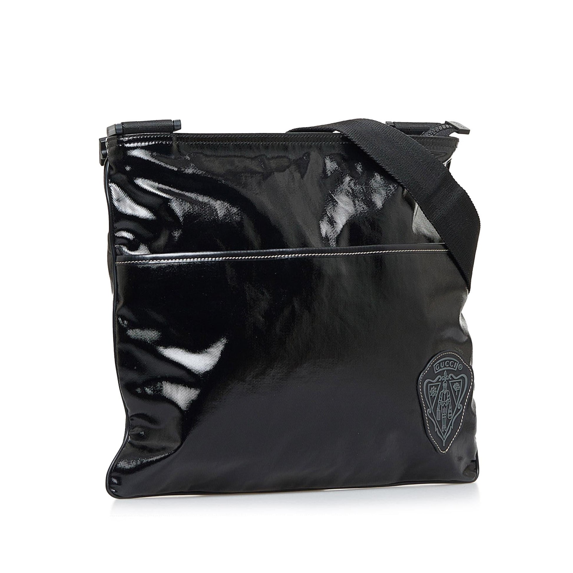Gucci Crest SHG-Qfnux7 Canvas Black Crossbody Bag