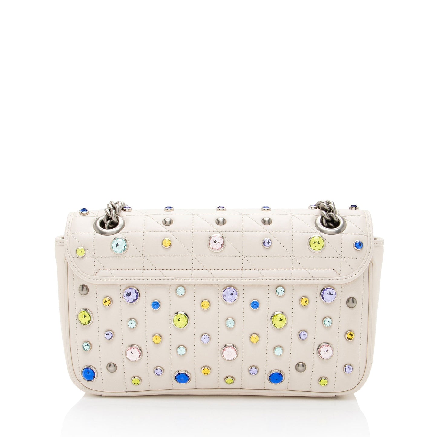 Gucci Crystal Embellished GG Marmont Flap Matelasse Leather White Small Crossbody Bag