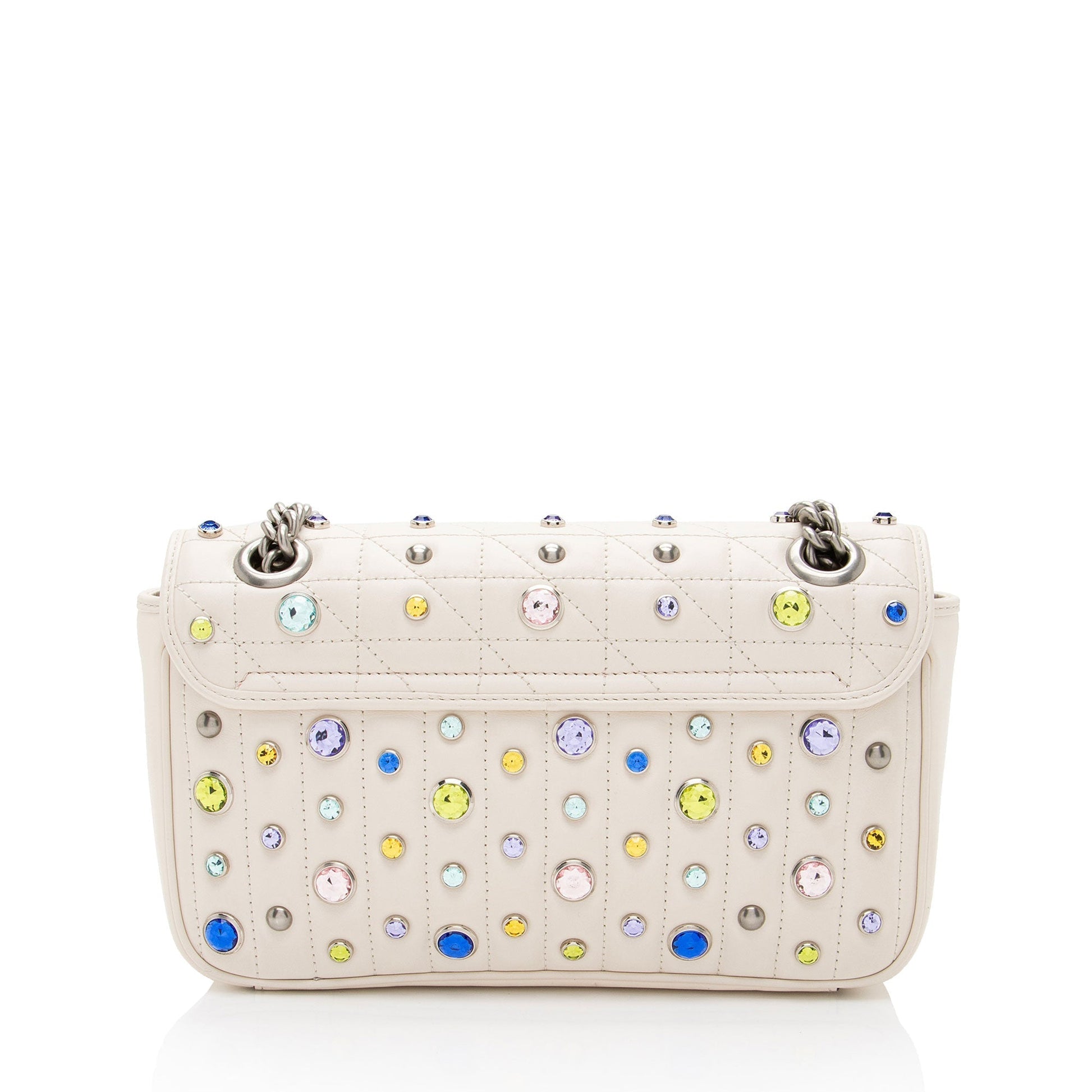 Gucci Crystal Embellished GG Marmont Flap Matelasse Leather White Small Crossbody Bag