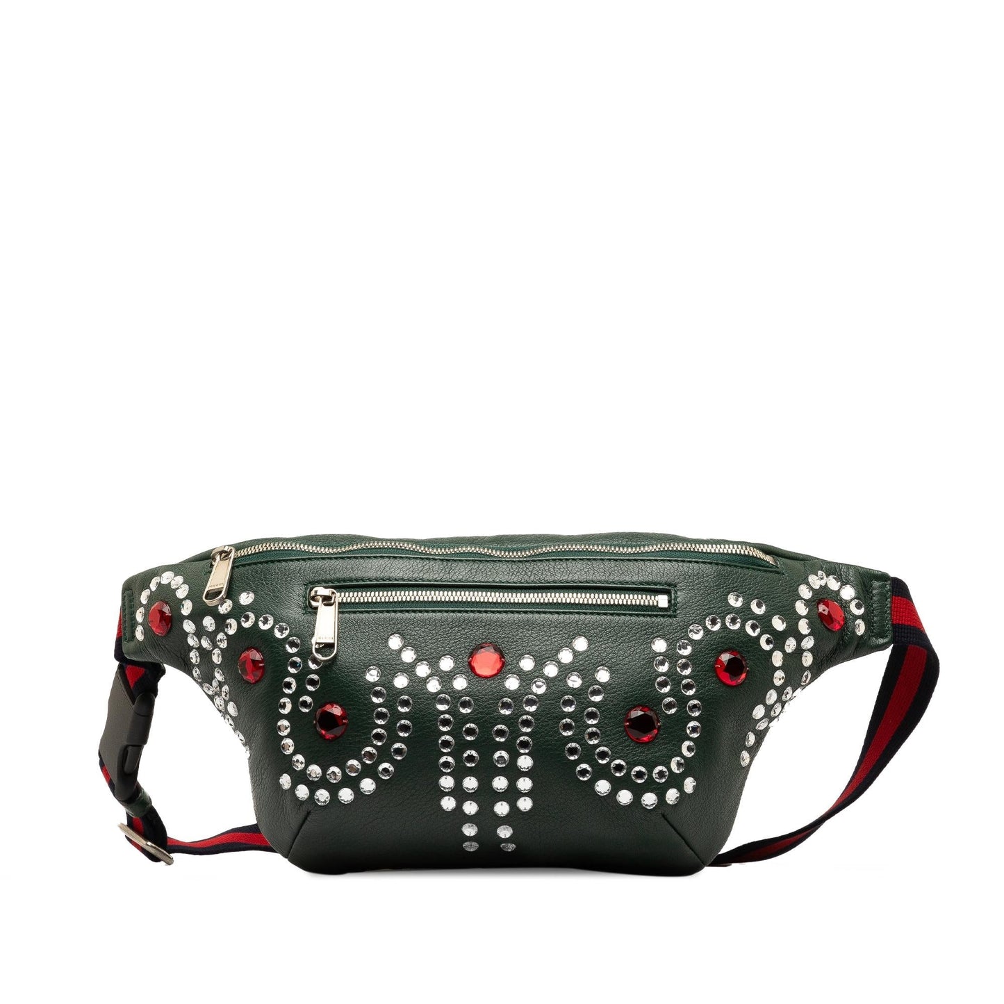 Gucci Crystal Embellished Web Belt SHG-OE46EQ Calf Green Accessory