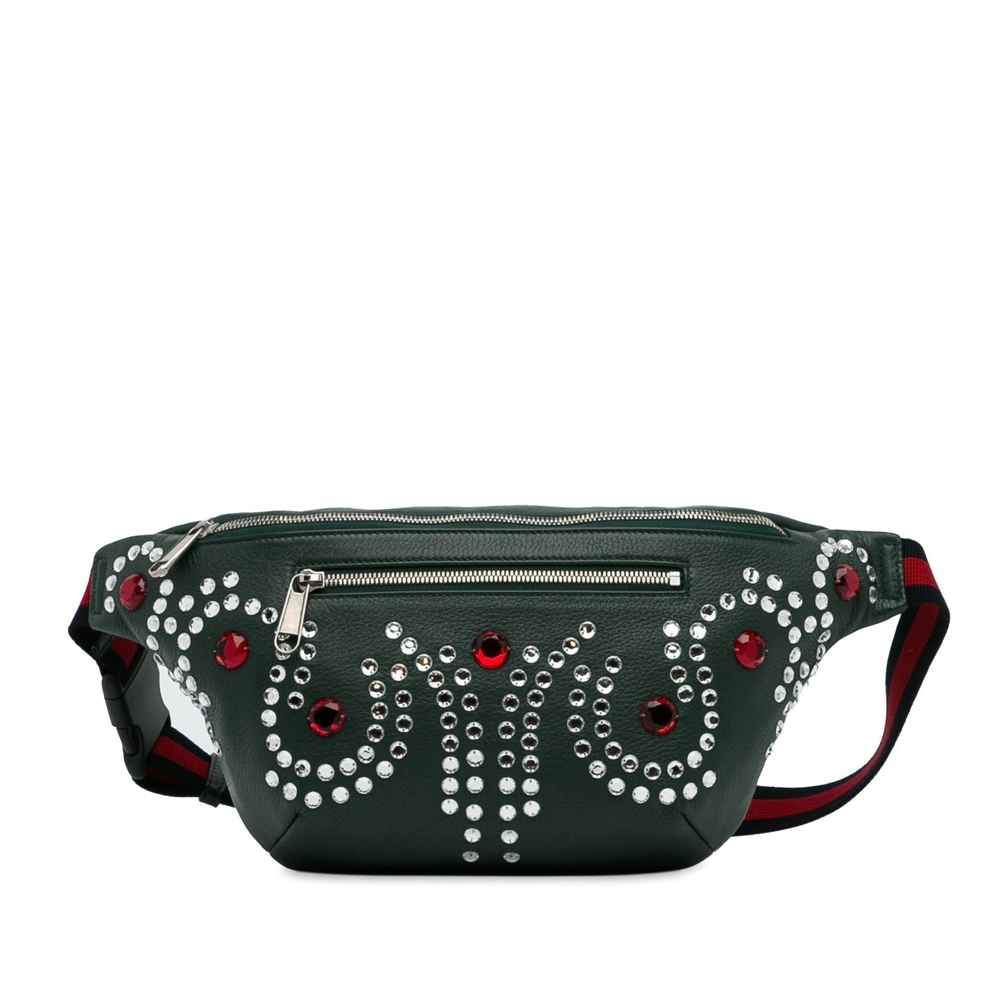 Gucci Crystal Embellished Web Belt SHG-xRoD5p Calf Green Accessory