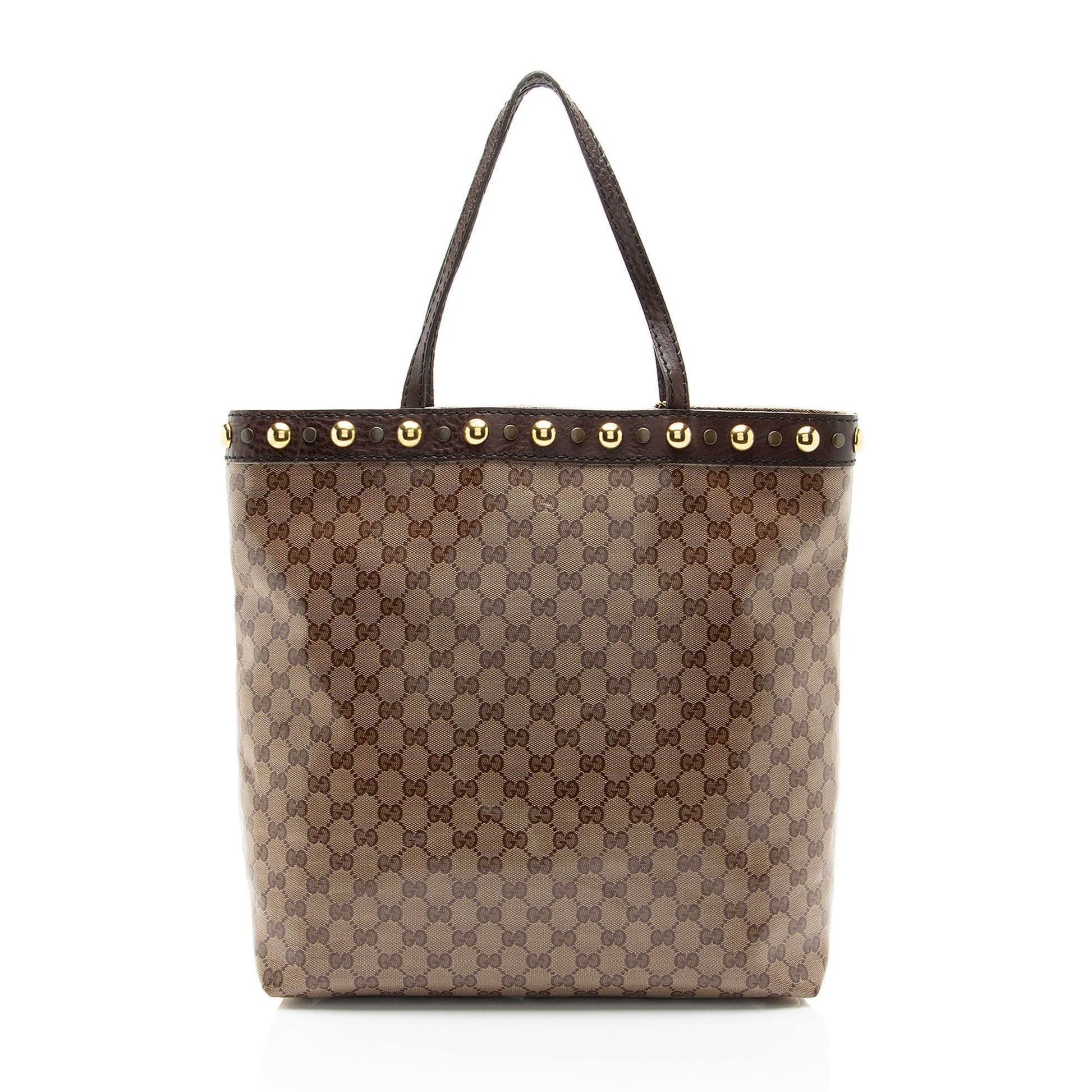 Gucci Crystal GG Babouska N S Leather Canvas Brown Tote Bag