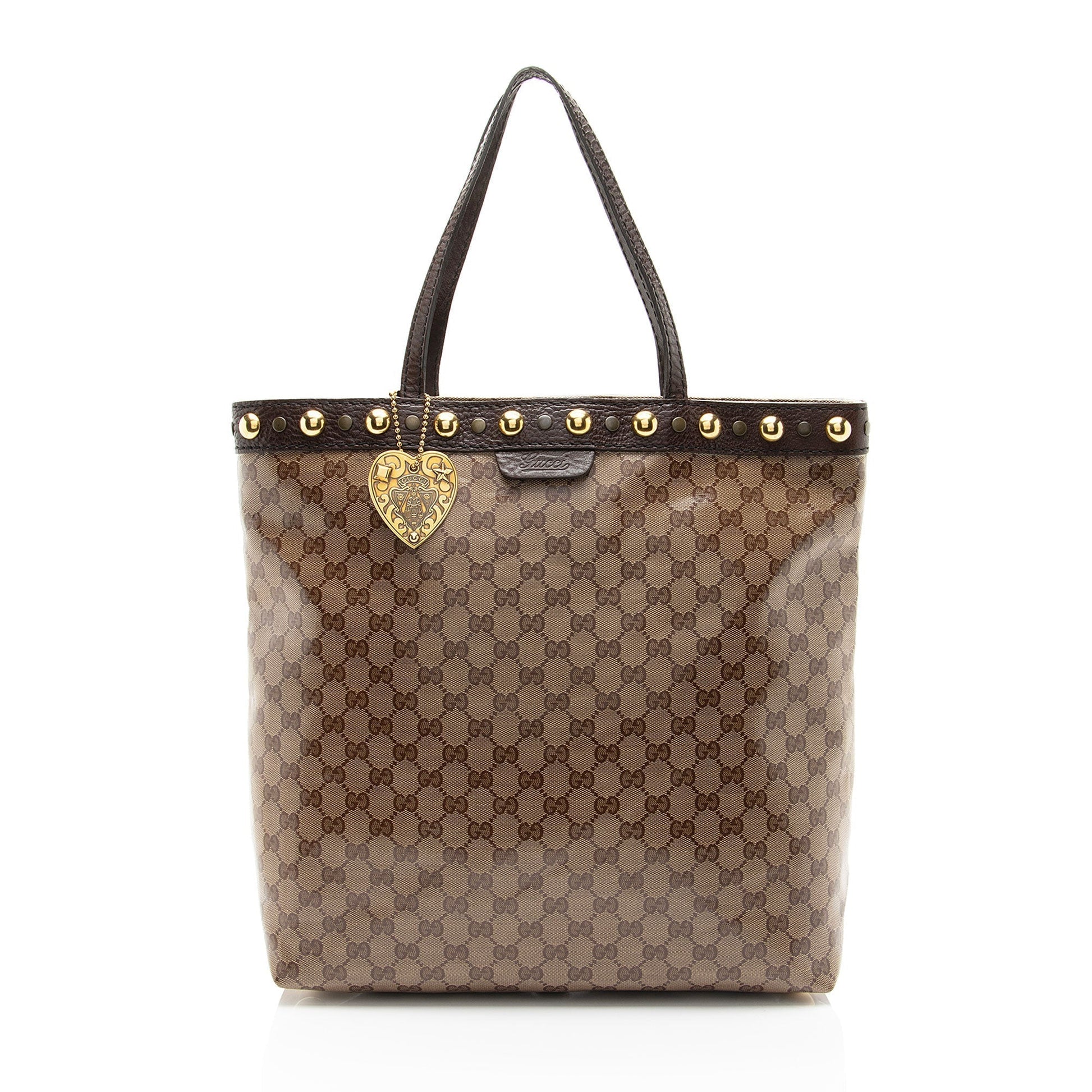 Gucci Crystal GG Babouska N S Leather Canvas Brown Tote Bag
