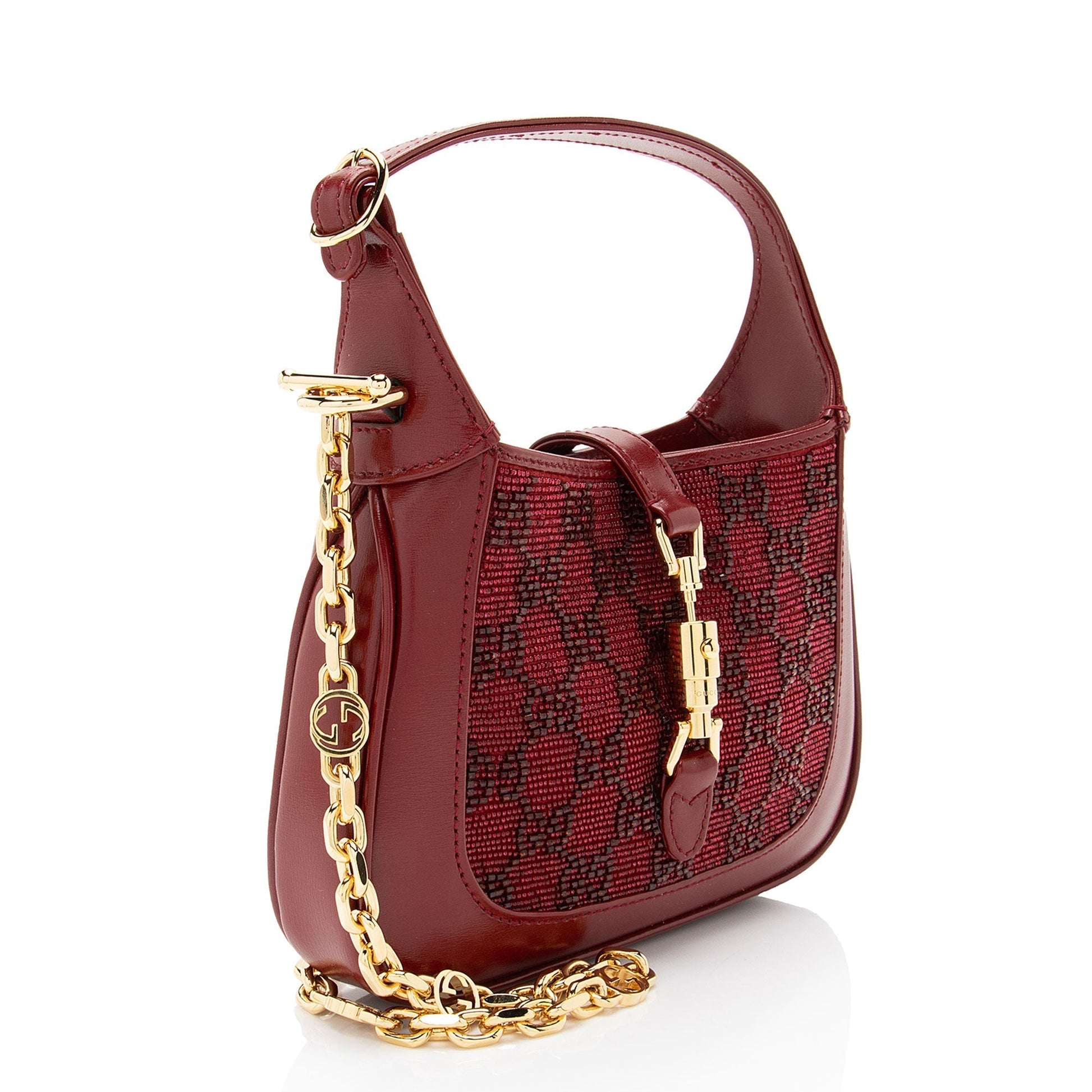 Gucci Crystal GG Jackie SHF-qrannc Leather Red Mini Shoulder Bag