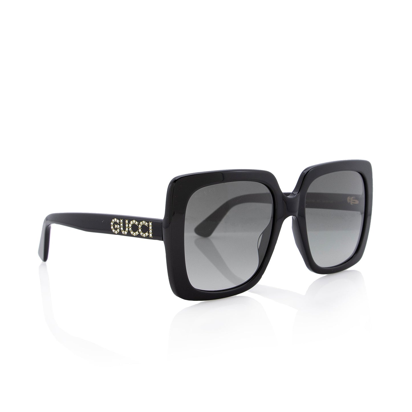 Gucci Crystal Oversize Rectangular Sunglasses SHF Black Logo Accessory