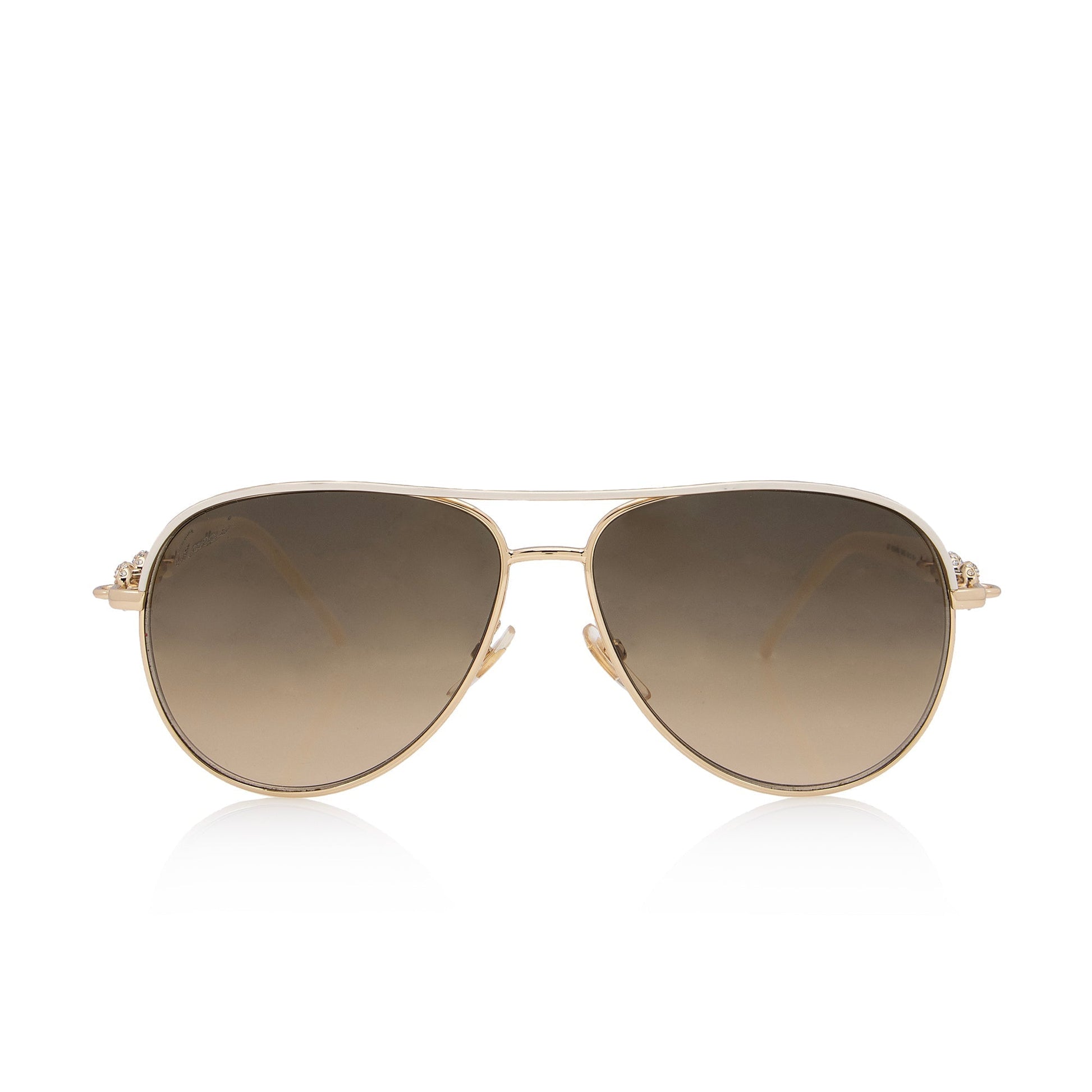 Gucci Crystal Marina Aviator Sunglasses SHF White Gold Chain Accessory