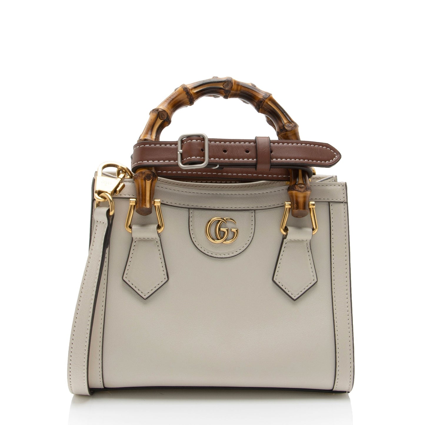 Gucci Cuir Bamboo Diana SHF-OiQwyN Leather White Brown Mini Tote Bag
