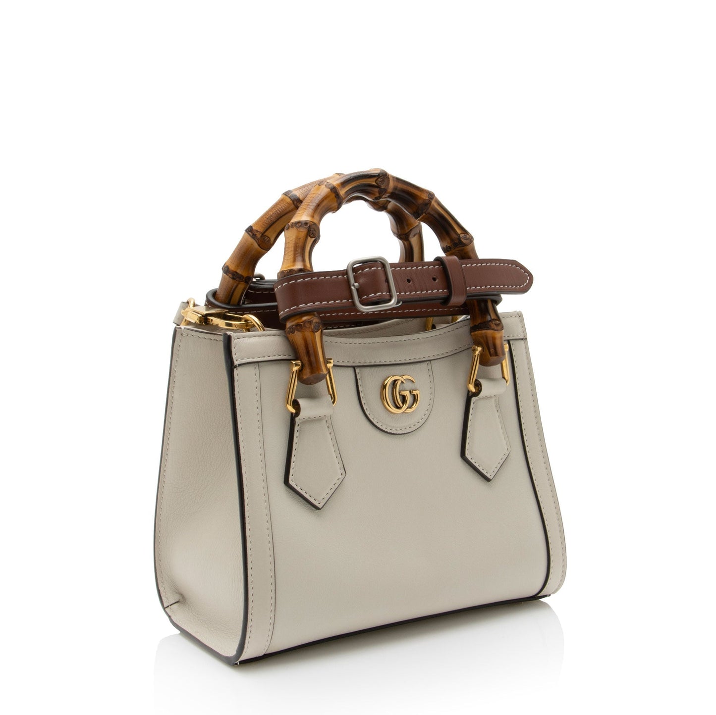 Gucci Cuir Bamboo Diana SHF-OiQwyN Leather White Brown Mini Tote Bag