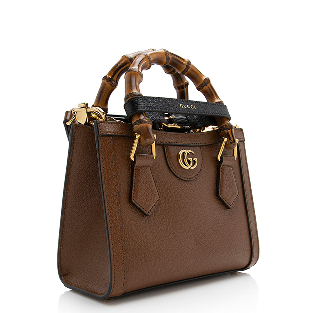 Gucci Cuir Diana SHF Leather Nylon Brown Mini Tote Bag