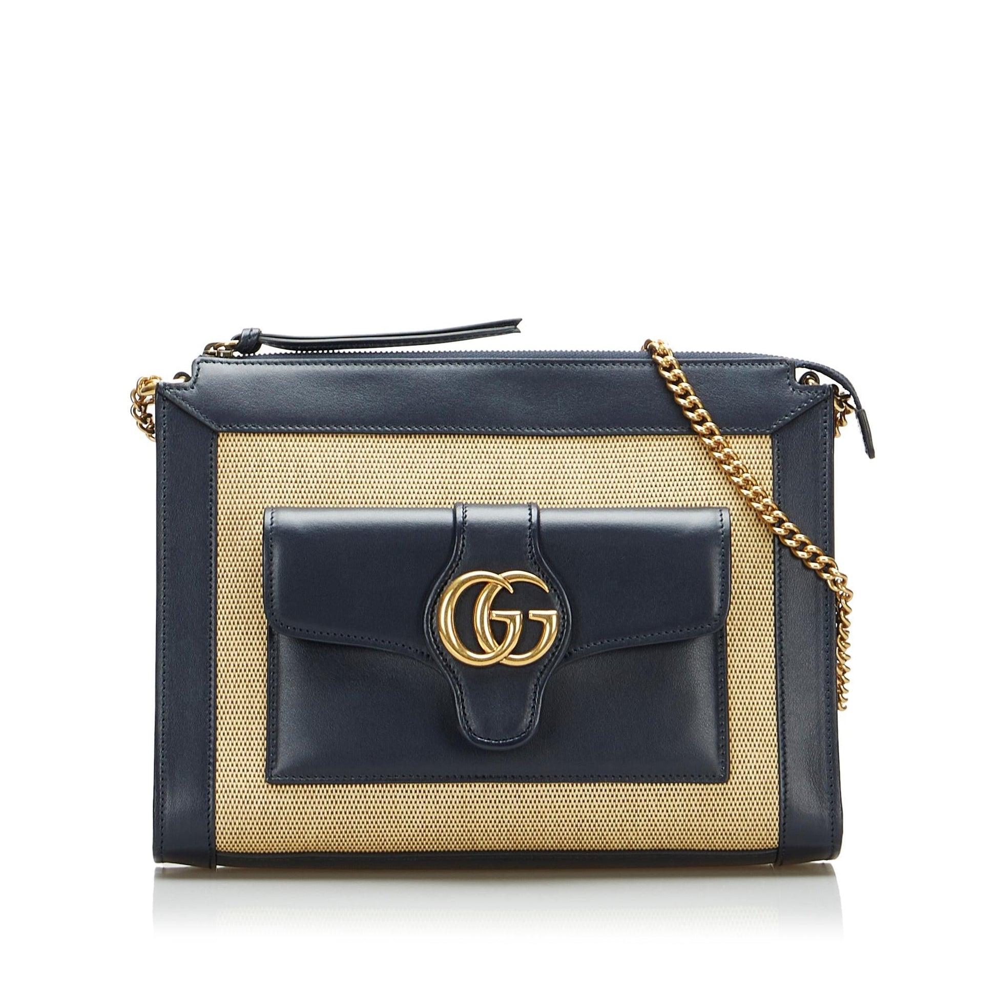 Gucci Dahlia Chain SHG-7NqIEv Canvas Calf Black Brown Shoulder Bag