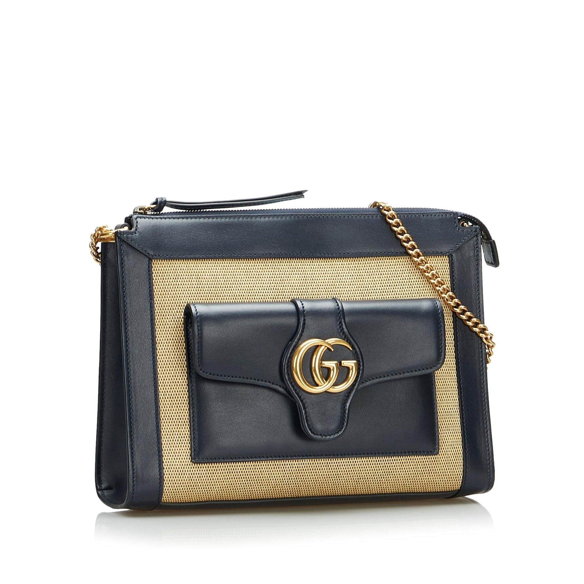 Gucci Dahlia Chain SHG-7NqIEv Canvas Calf Black Brown Shoulder Bag