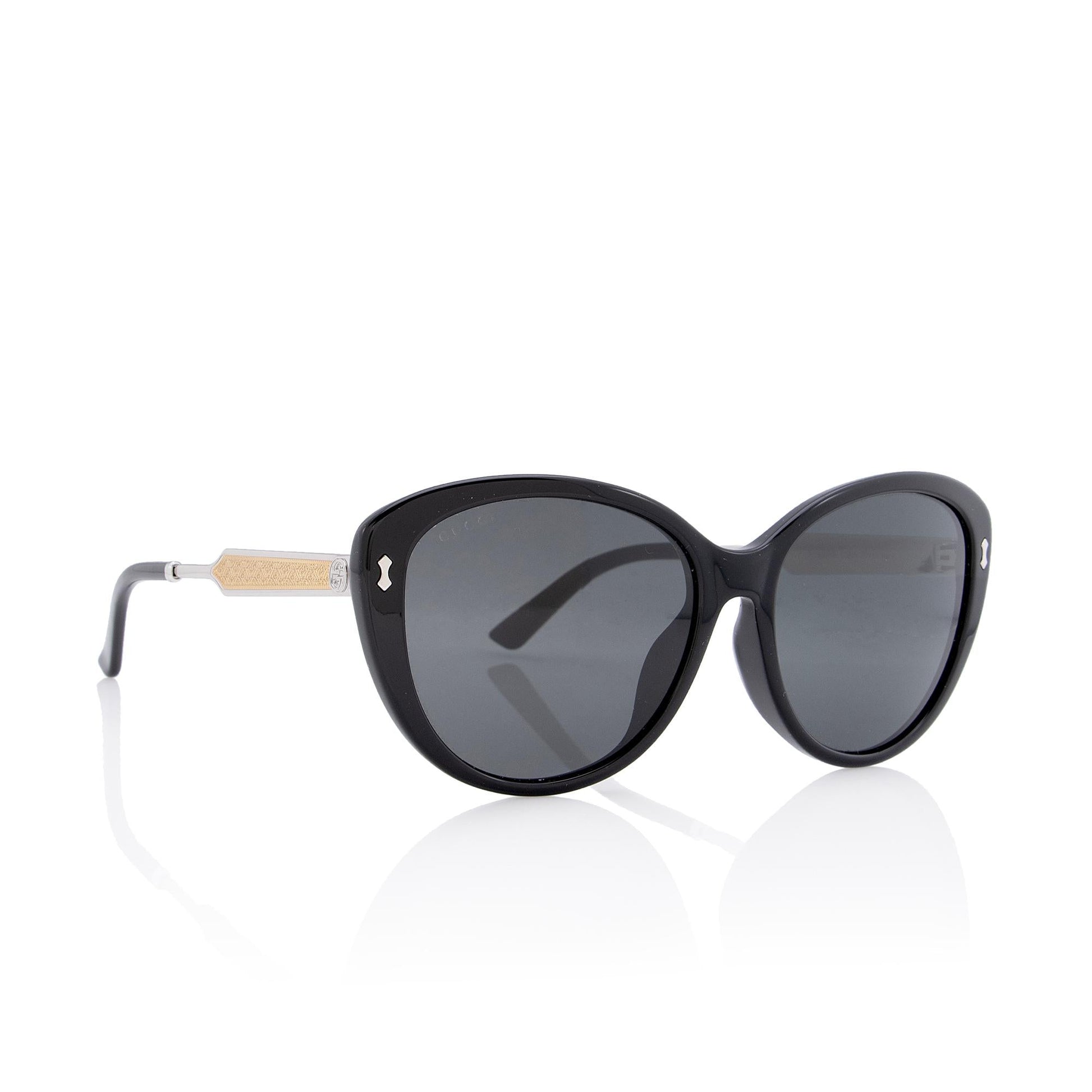 Gucci Damascato Cat Eye Sunglasses SHF-OJ1hQk Black Silver Accessory