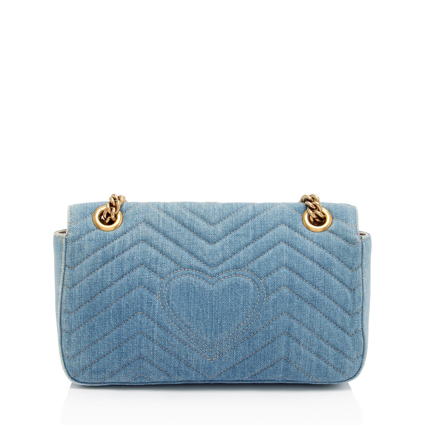 Gucci Pearl GG Marmont Flap SHF-JQgdk7 Matelasse Leather Denim Blue Crossbody Bag