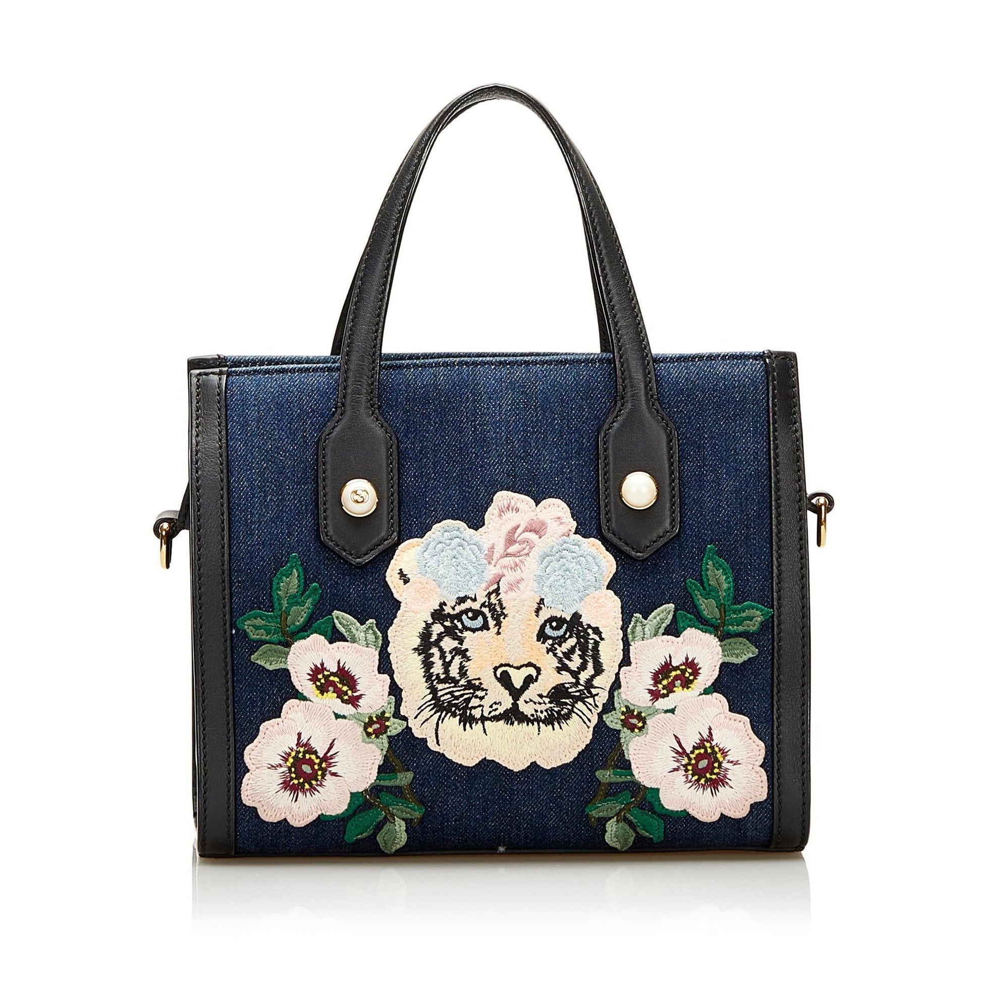 Gucci Tiger Pearl SHG Denim Blue Tote Bag