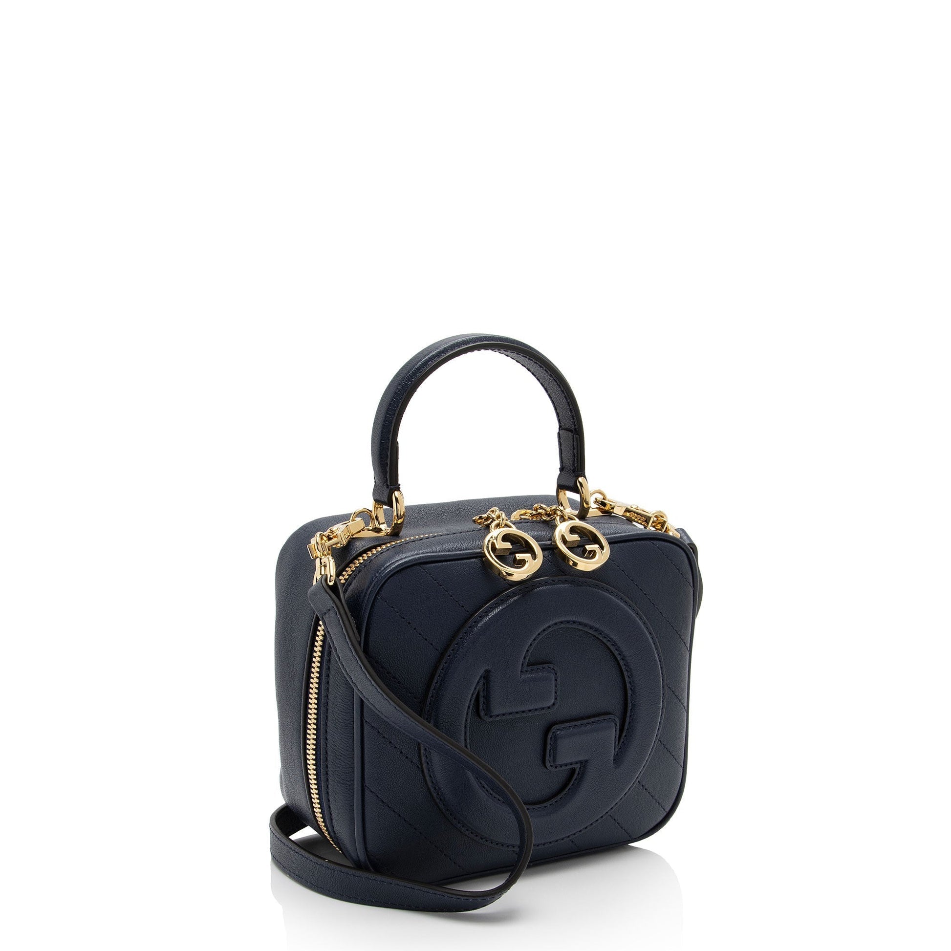 Gucci Diagonal Stitched Blondie SHF-XClOQA Calfskin Blue Top Handle Crossbody Bag