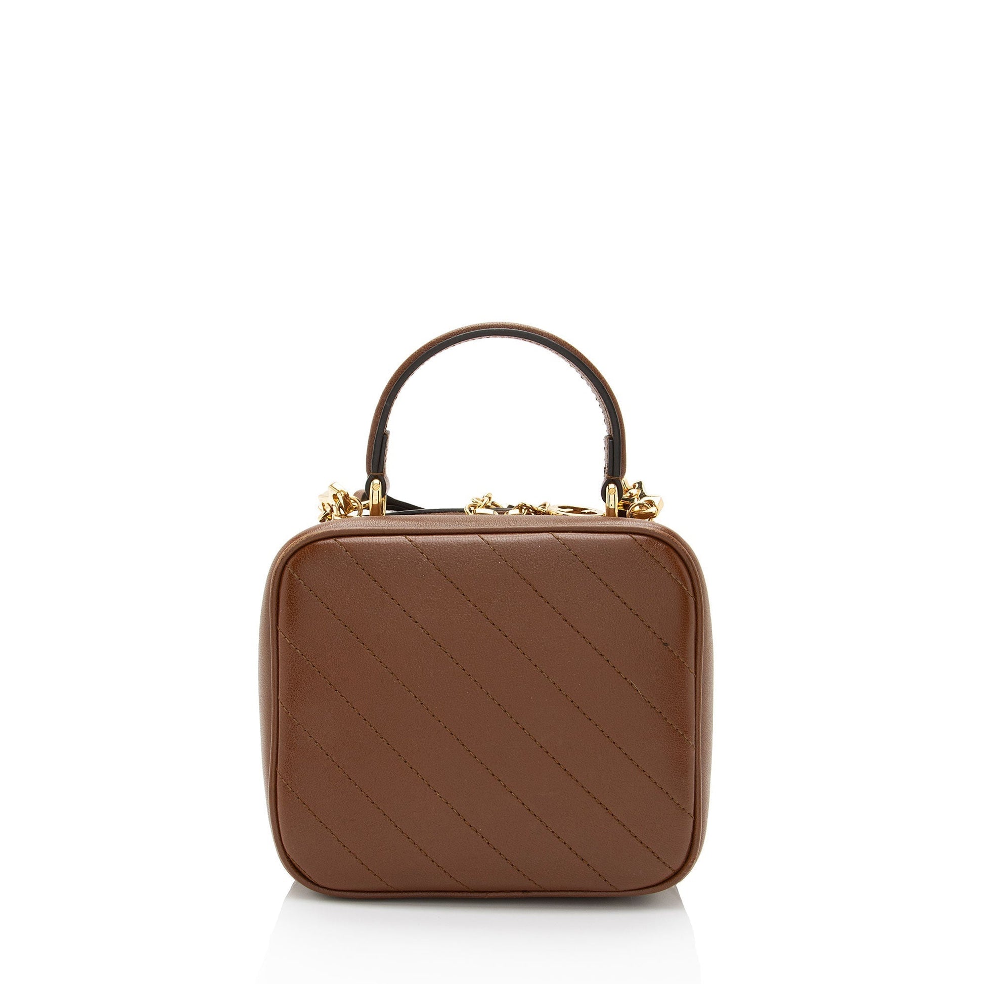 Gucci Diagonal Stitched Blondie SHF-Nt6TPc Calfskin Brown Top Handle Crossbody Bag