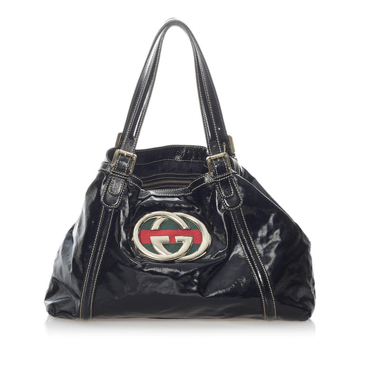 Gucci Dialux Britt SHG Leather Patent Black Tote Bag Bag Shg