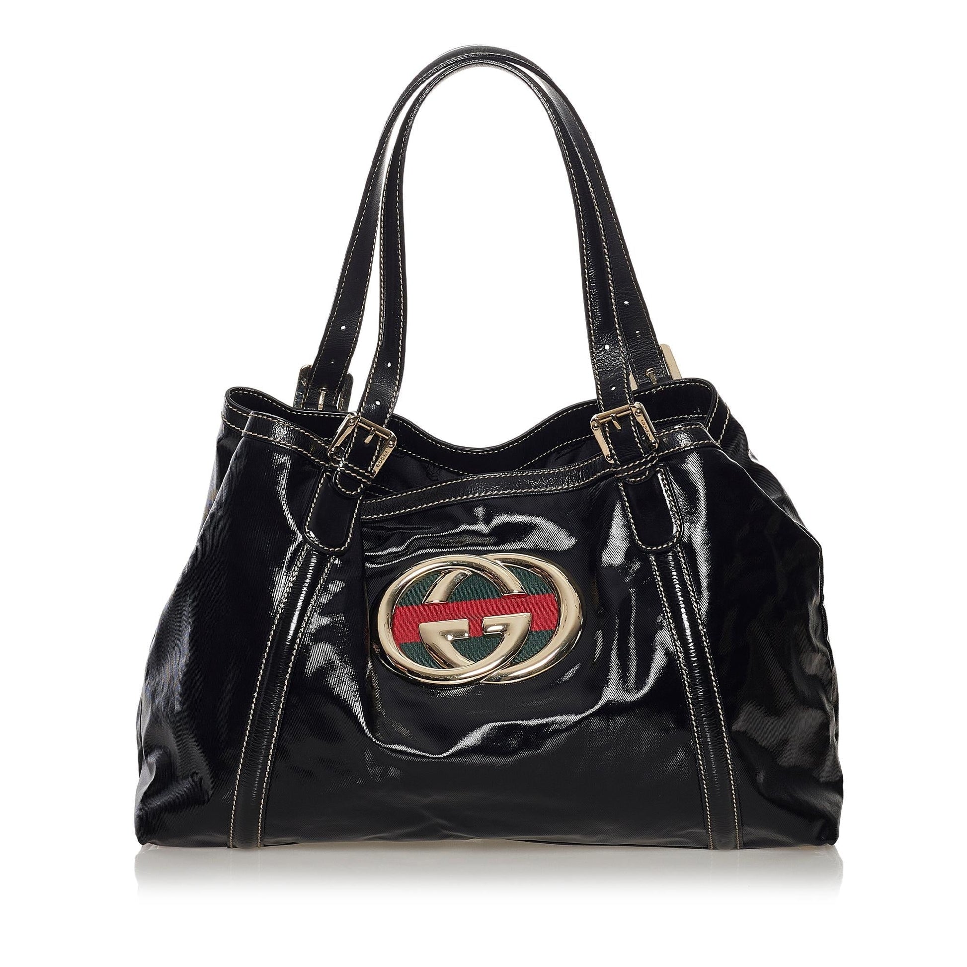 Gucci Dialux Britt SHG Leather Patent Black Tote Bag