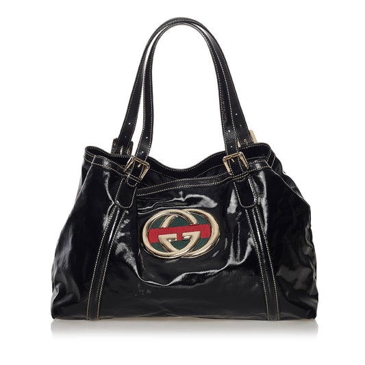 Gucci Dialux Britt SHG Leather Patent Black Tote Bag
