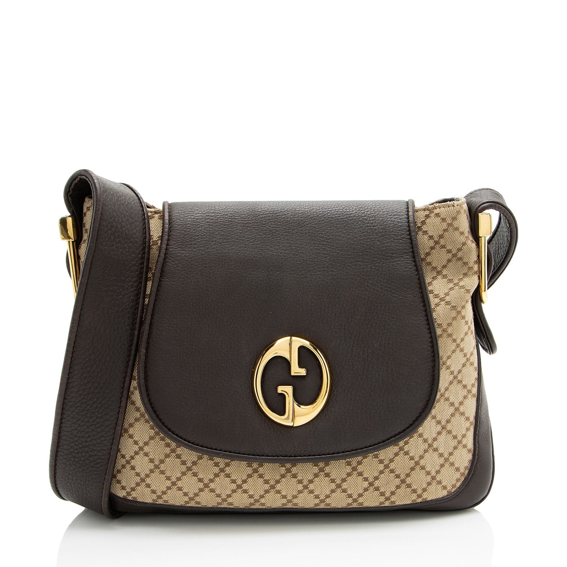 Gucci Diamante Flap Leather Canvas Brown Beige Shoulder Bag