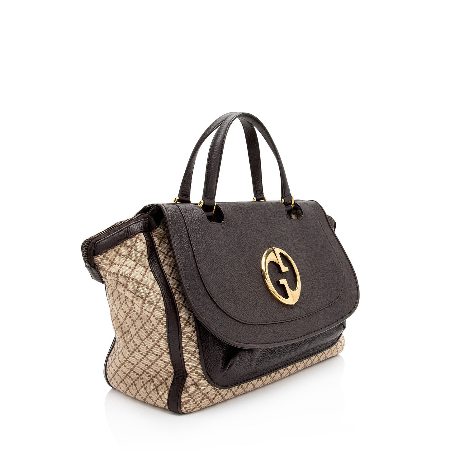 Gucci Diamante SHF-uEOrw8 Leather Canvas Brown Beige Tote Bag