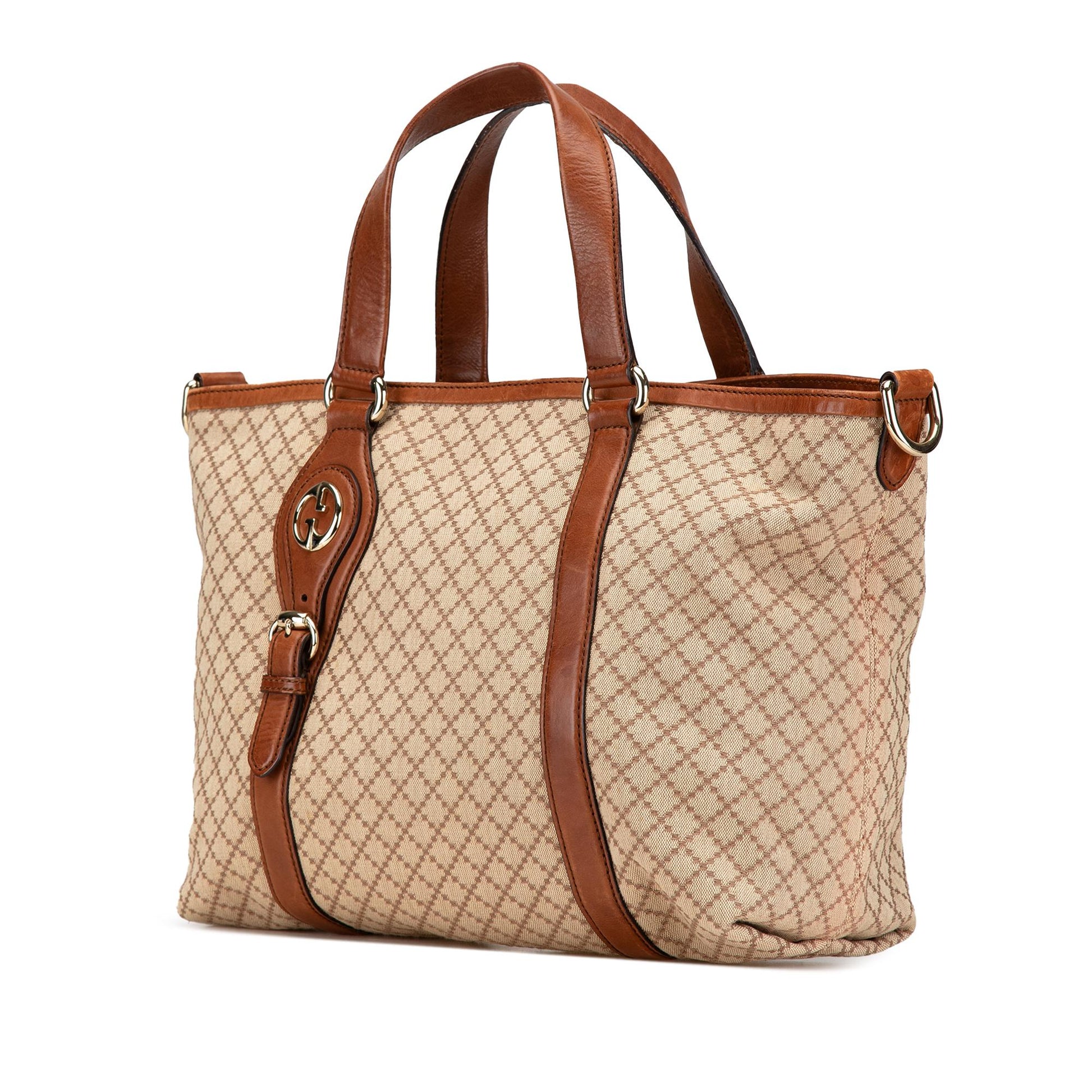 Gucci Diamante Canvas Calf Brown Satchel Bag