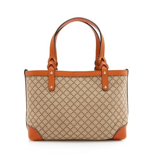 Gucci Diamante Craft SHF Leather Canvas Beige Orange Tote Bag