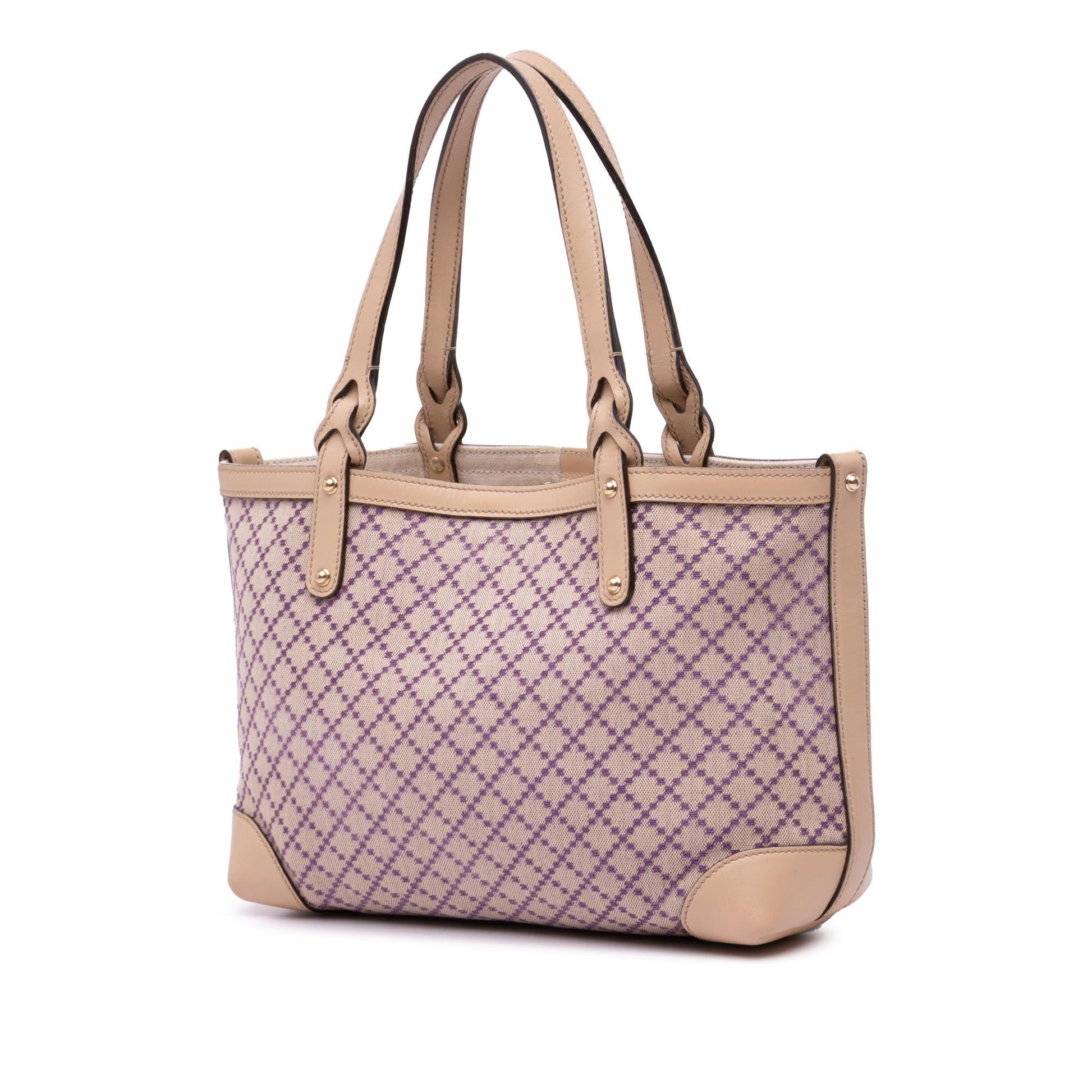 Gucci Diamante Craft Canvas Calf Brown Tote Bag