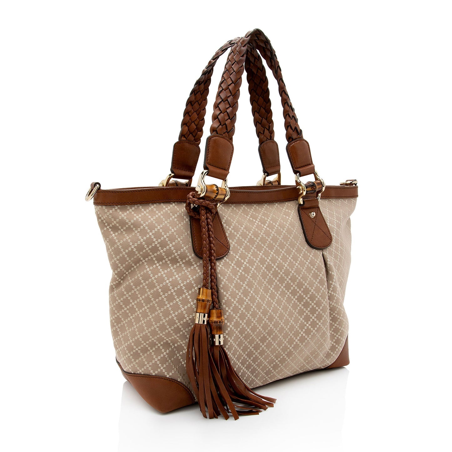 Gucci Diamante Eva SHF-unJCx2 Leather Canvas Beige Large Tote Bag