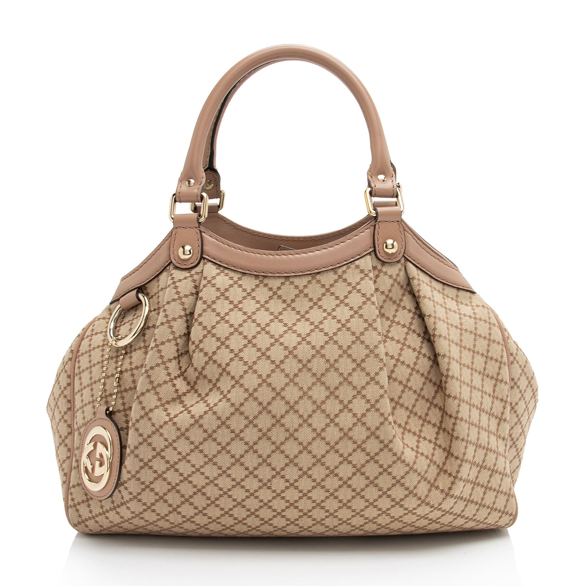 Gucci Diamante Sukey SHF-XTmENi Leather Canvas Beige Pink Tote Bag
