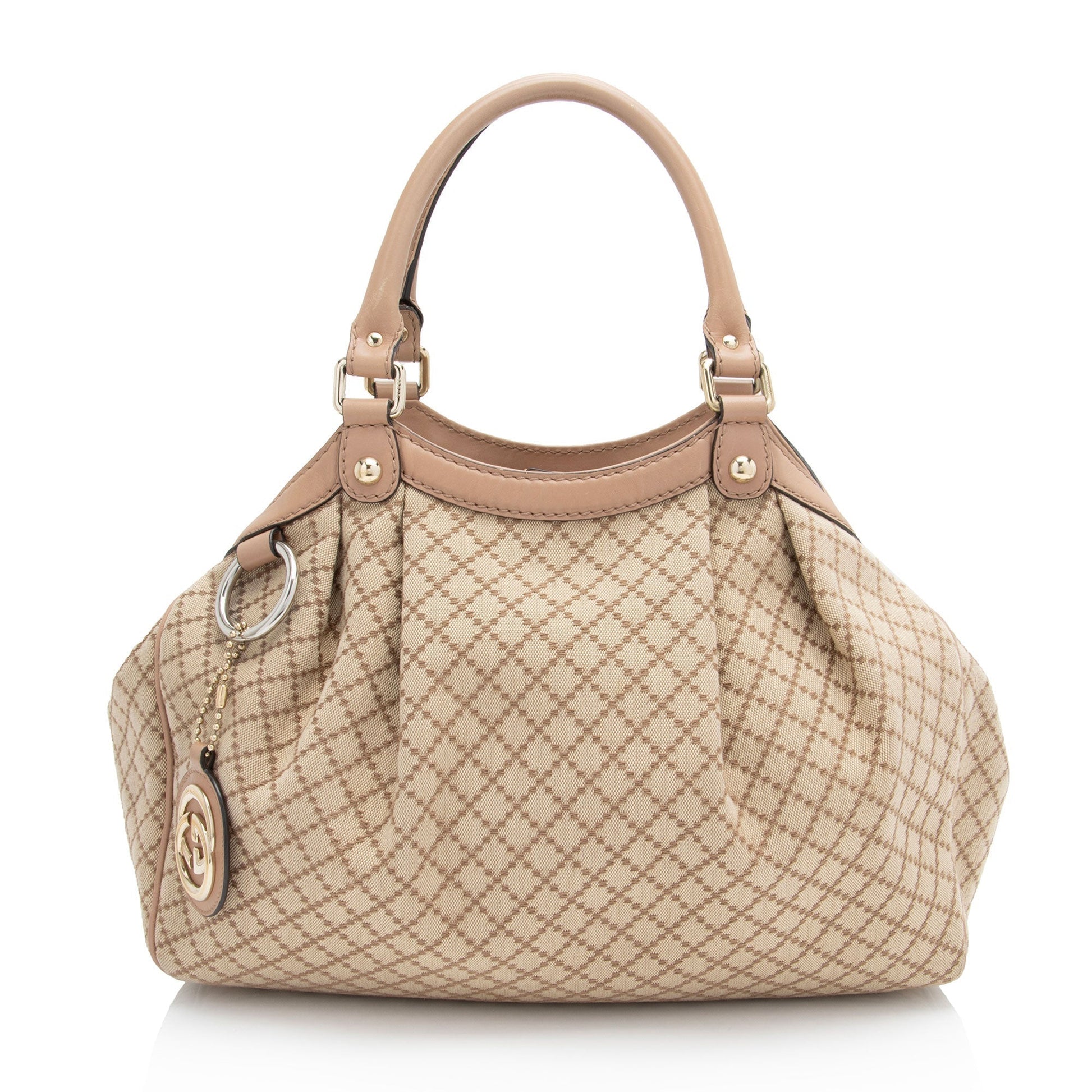 Gucci Diamante Sukey SHF-uHQzf7 Leather Canvas Beige Medium Tote Bag