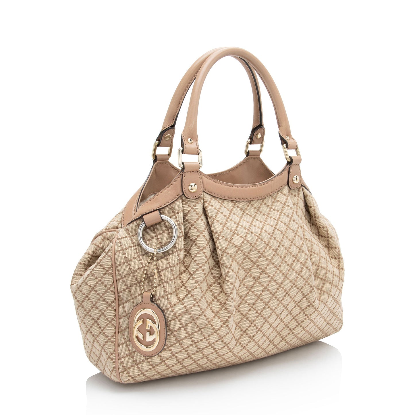 Gucci Diamante Sukey SHF-uHQzf7 Leather Canvas Beige Medium Tote Bag