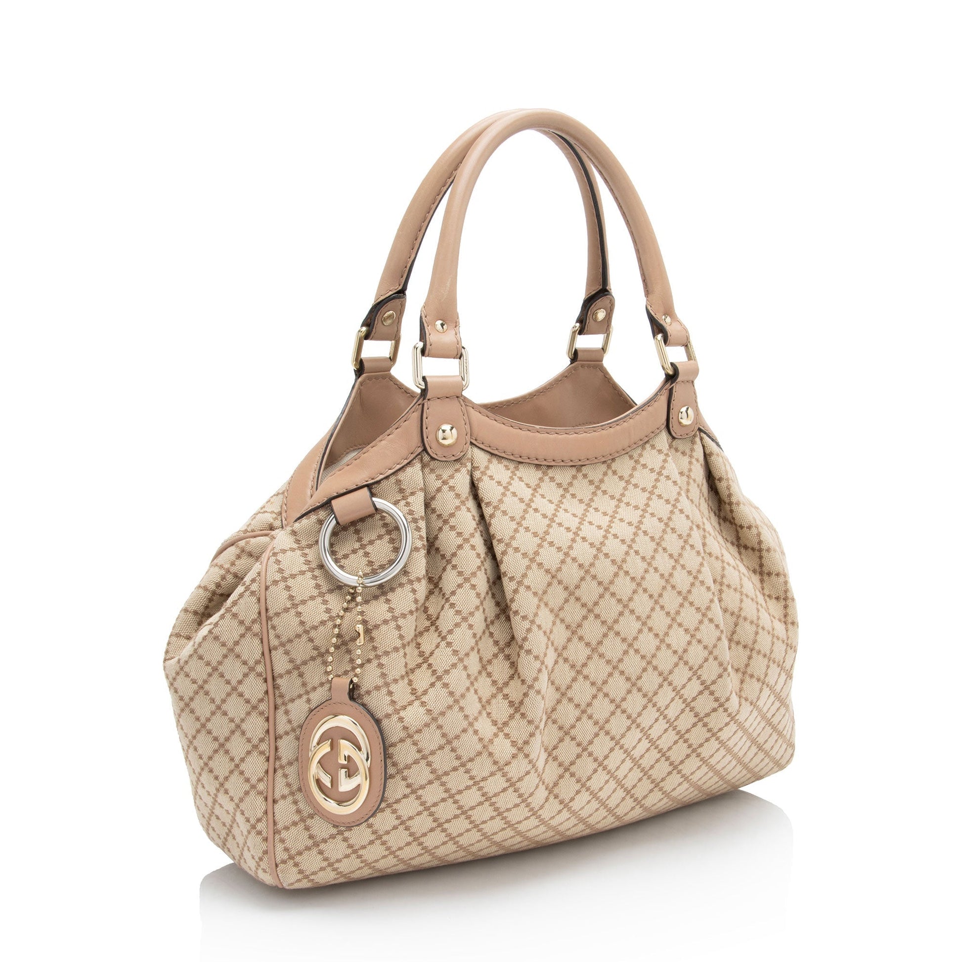 Gucci Diamante Sukey SHF-uHQzf7 Leather Canvas Beige Medium Tote Bag