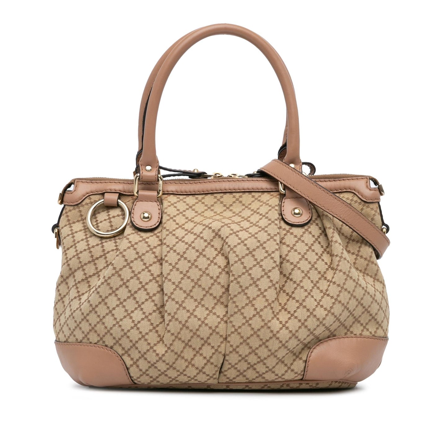 Gucci Diamante Sukey Canvas Calf Brown Satchel Bag Sukey Satchel