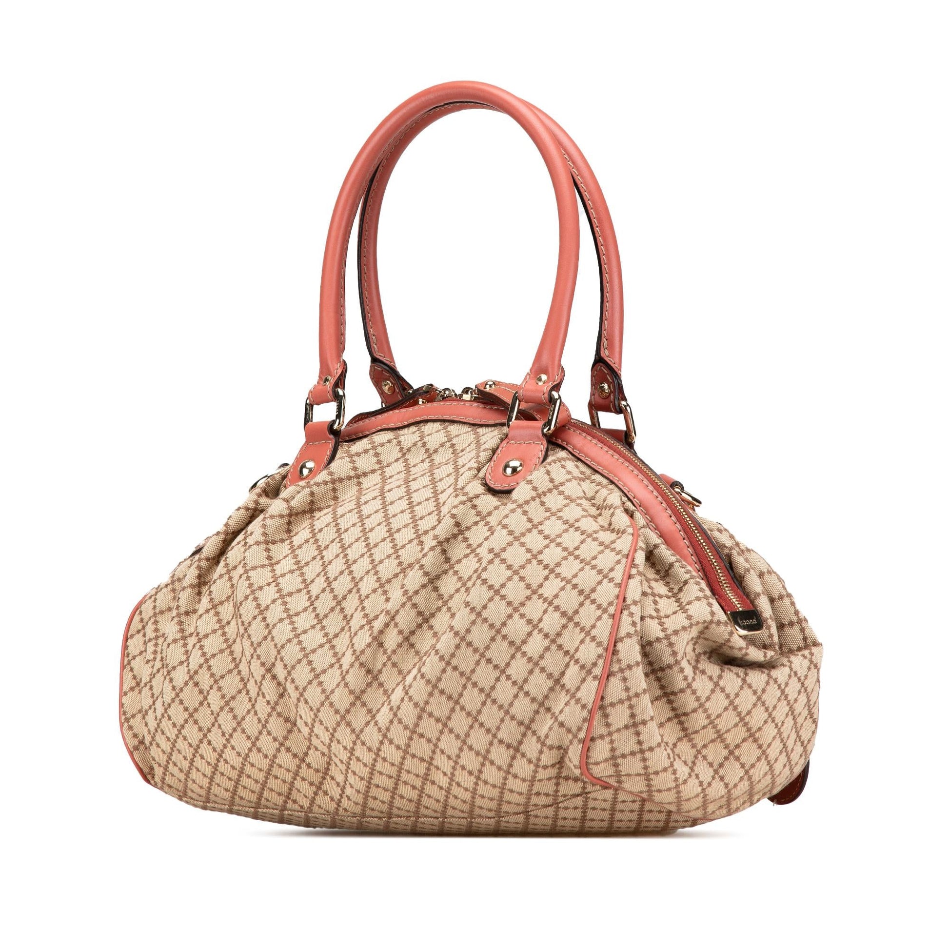 Gucci Diamante Sukey Canvas Calf Brown Pink Satchel Bag