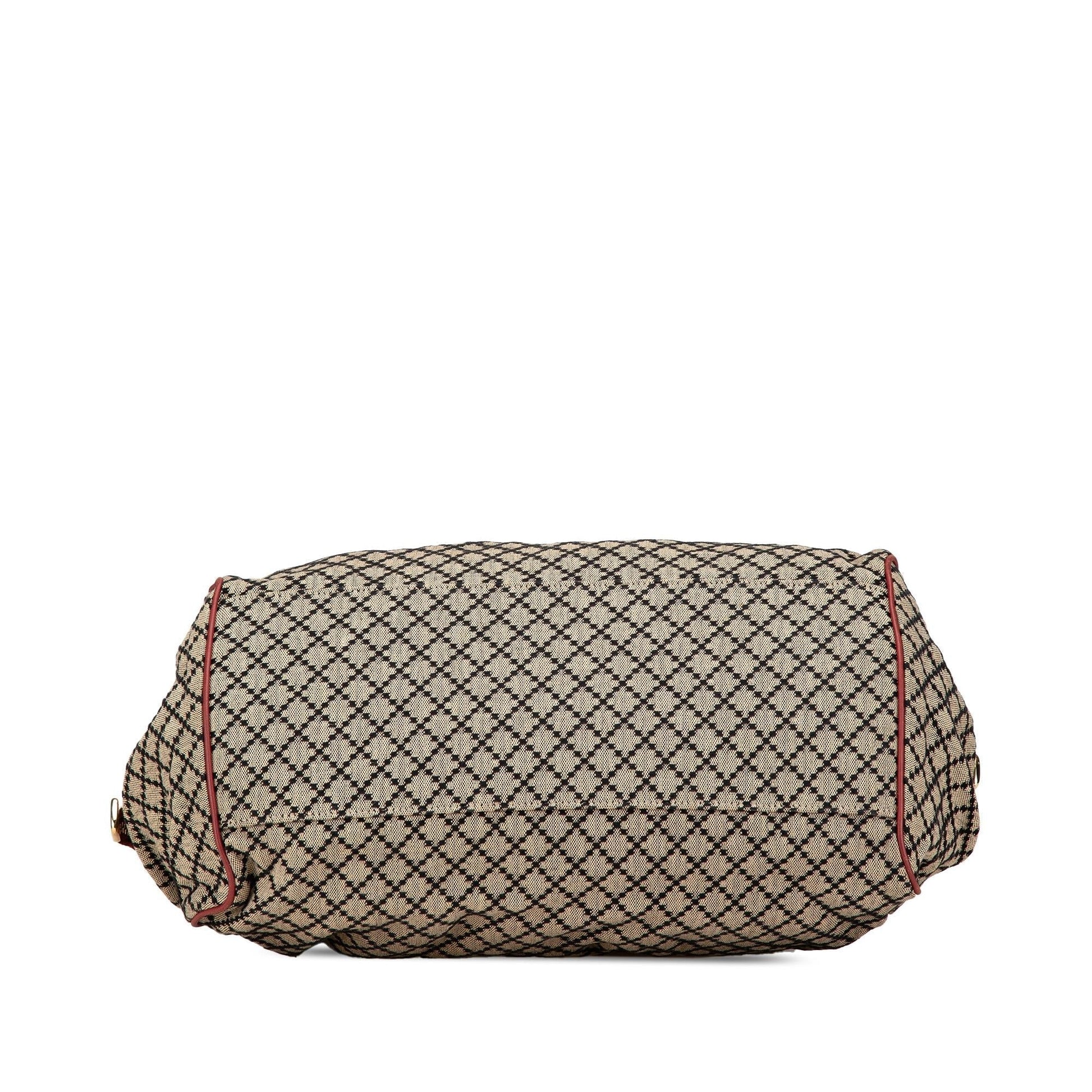 Gucci Diamante Sukey Canvas Calf Brown Red Satchel Bag