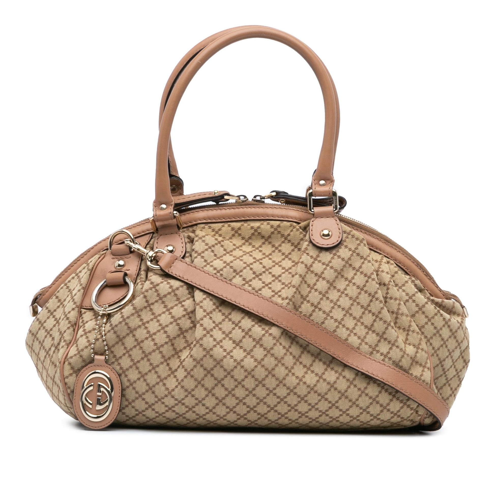Gucci Diamante Sukey Canvas Calf Brown Satchel Bag Satchel 5