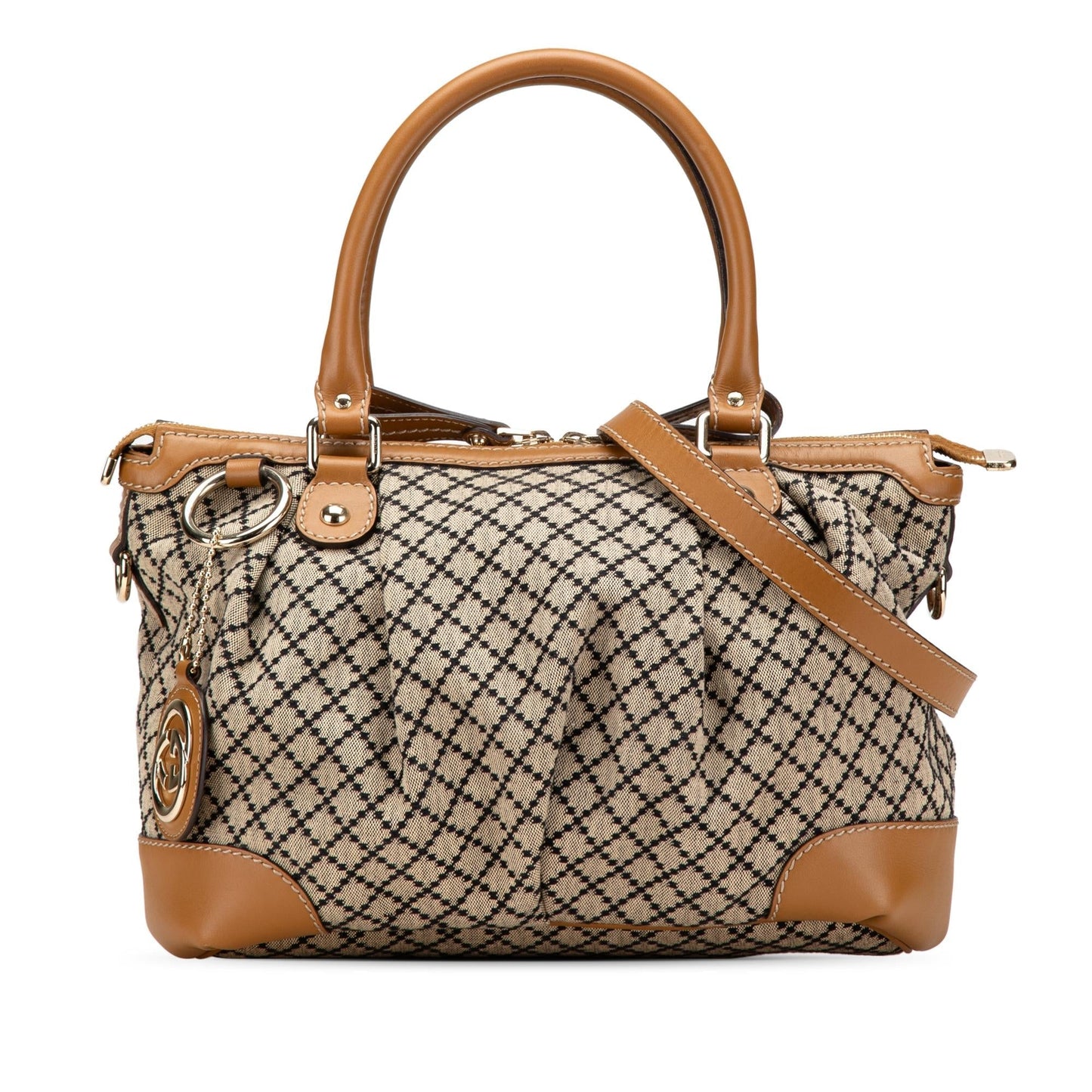 Gucci Diamante Sukey Canvas Calf Brown Satchel Bag