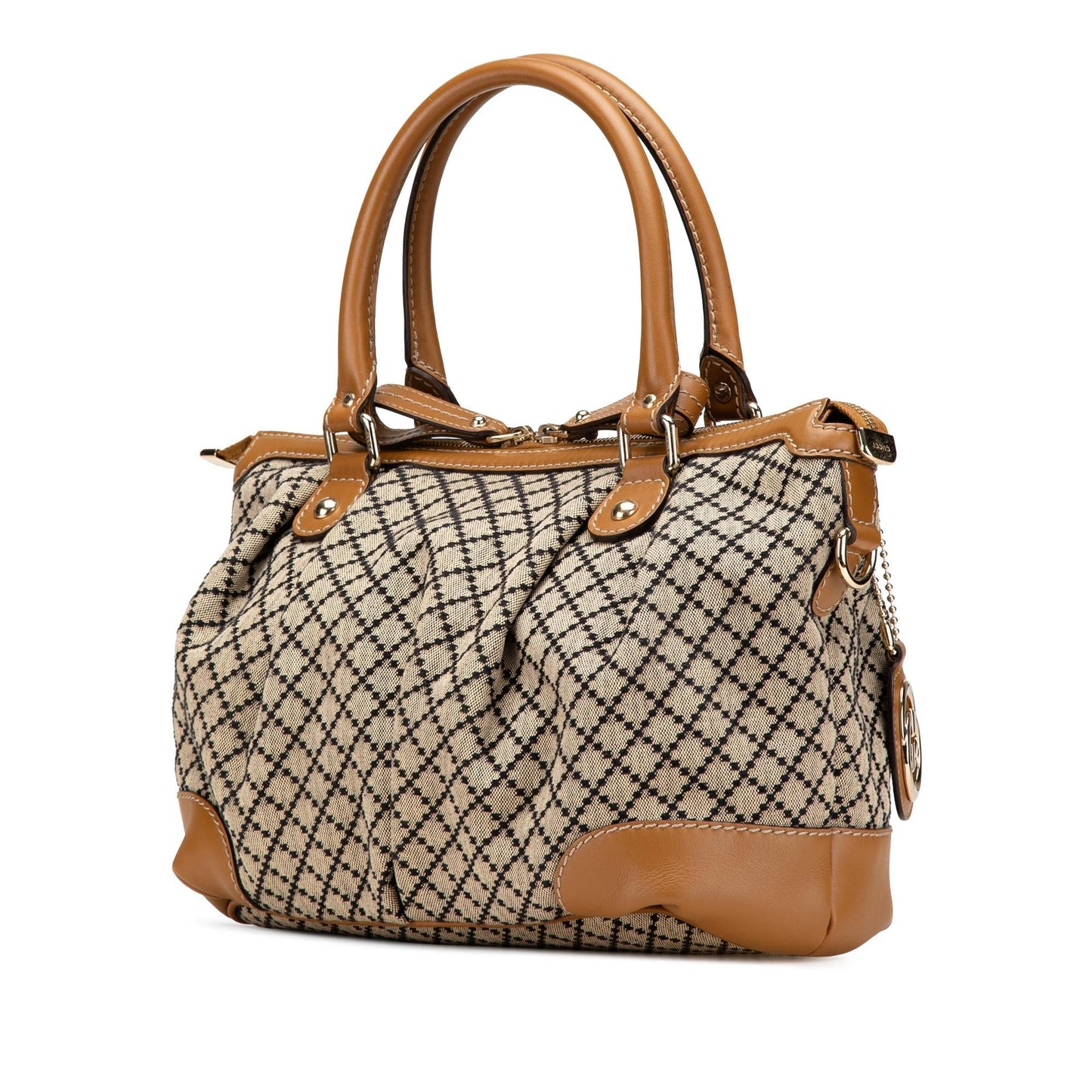 Gucci Diamante Sukey Canvas Calf Brown Satchel Bag