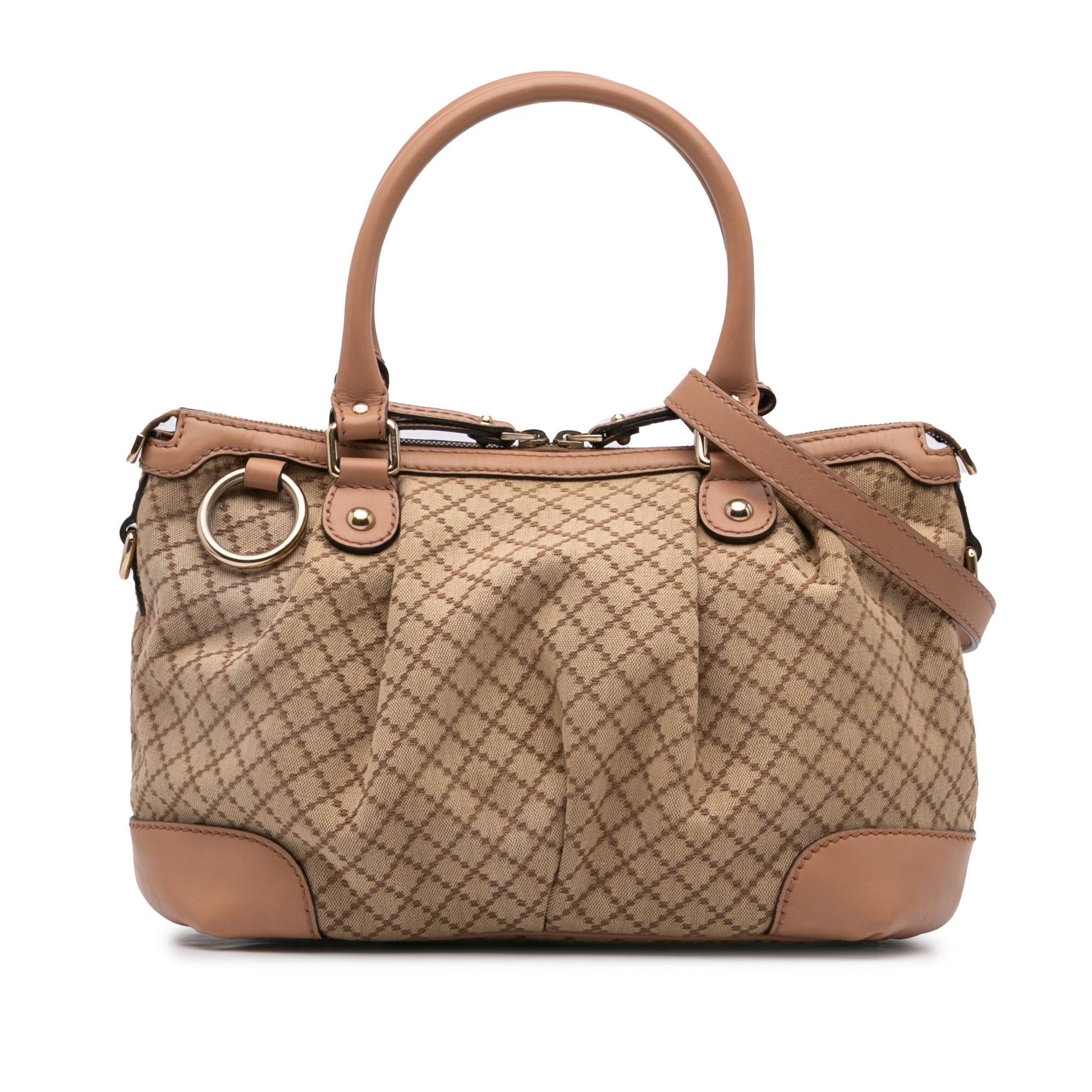 Gucci Diamante Sukey Canvas Brown Satchel Bag