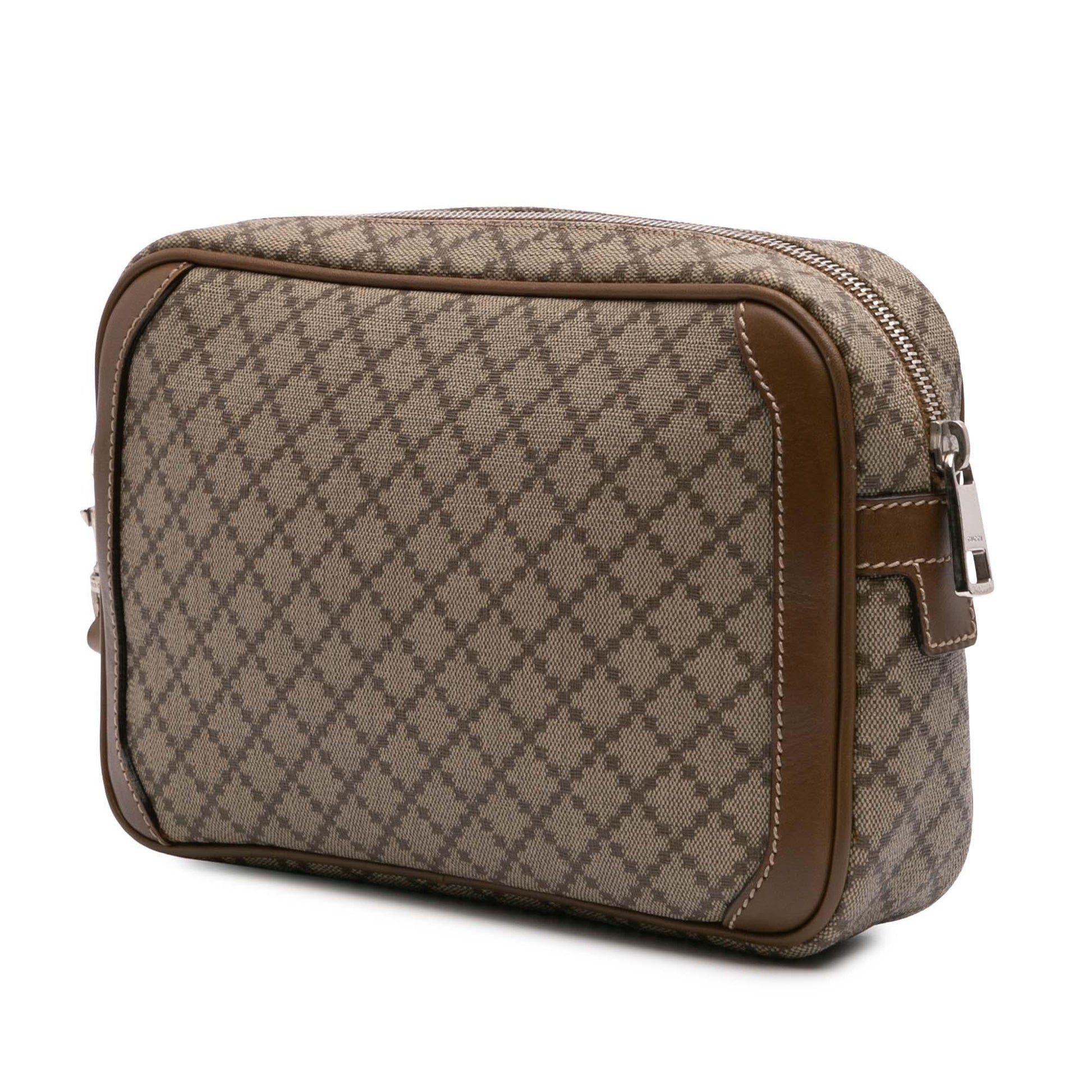 Gucci Diamante Coated Canvas Calf Brown Clutch Bag