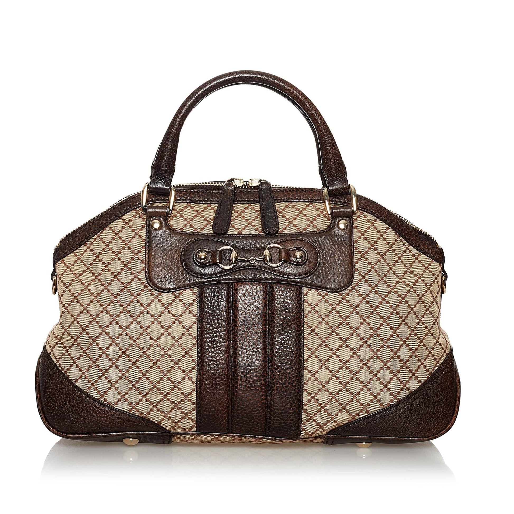 Gucci Diamante Horsebit Catherine SHG Canvas Brown Satchel Bag