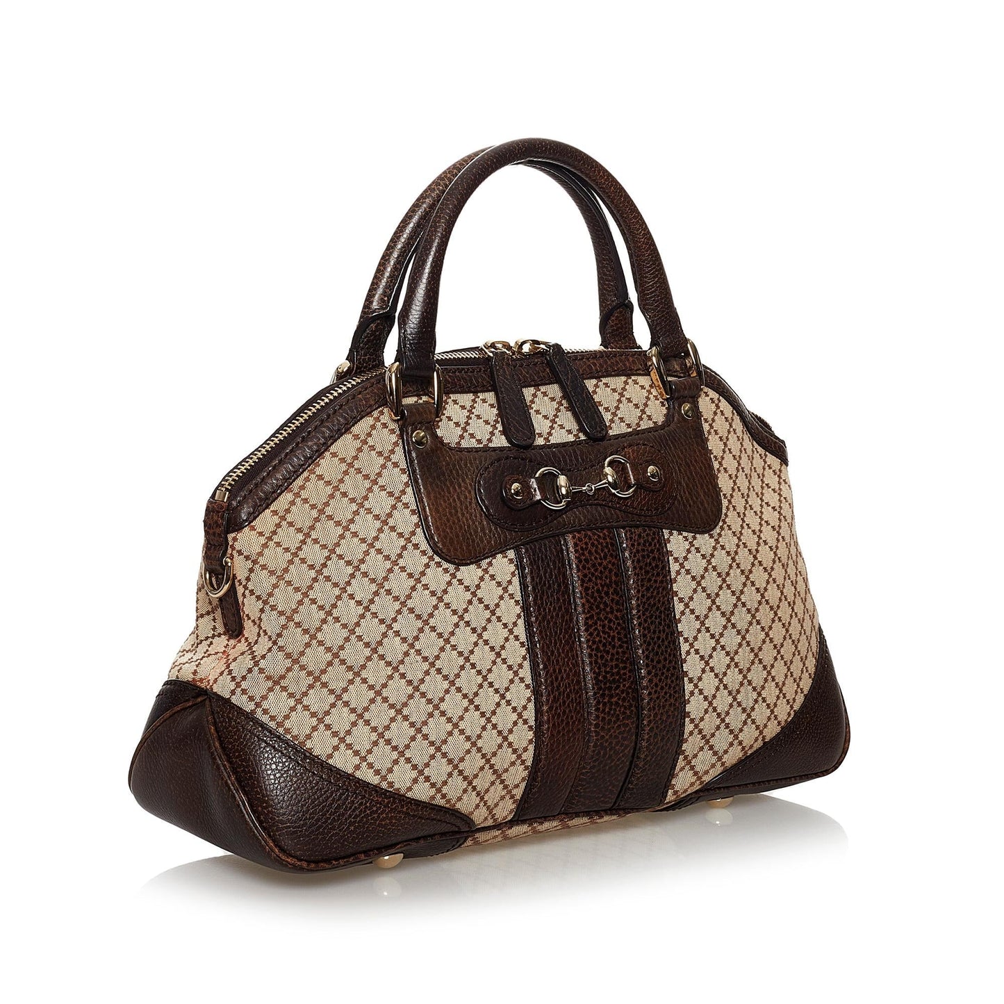 Gucci Diamante Horsebit Catherine SHG Canvas Brown Satchel Bag
