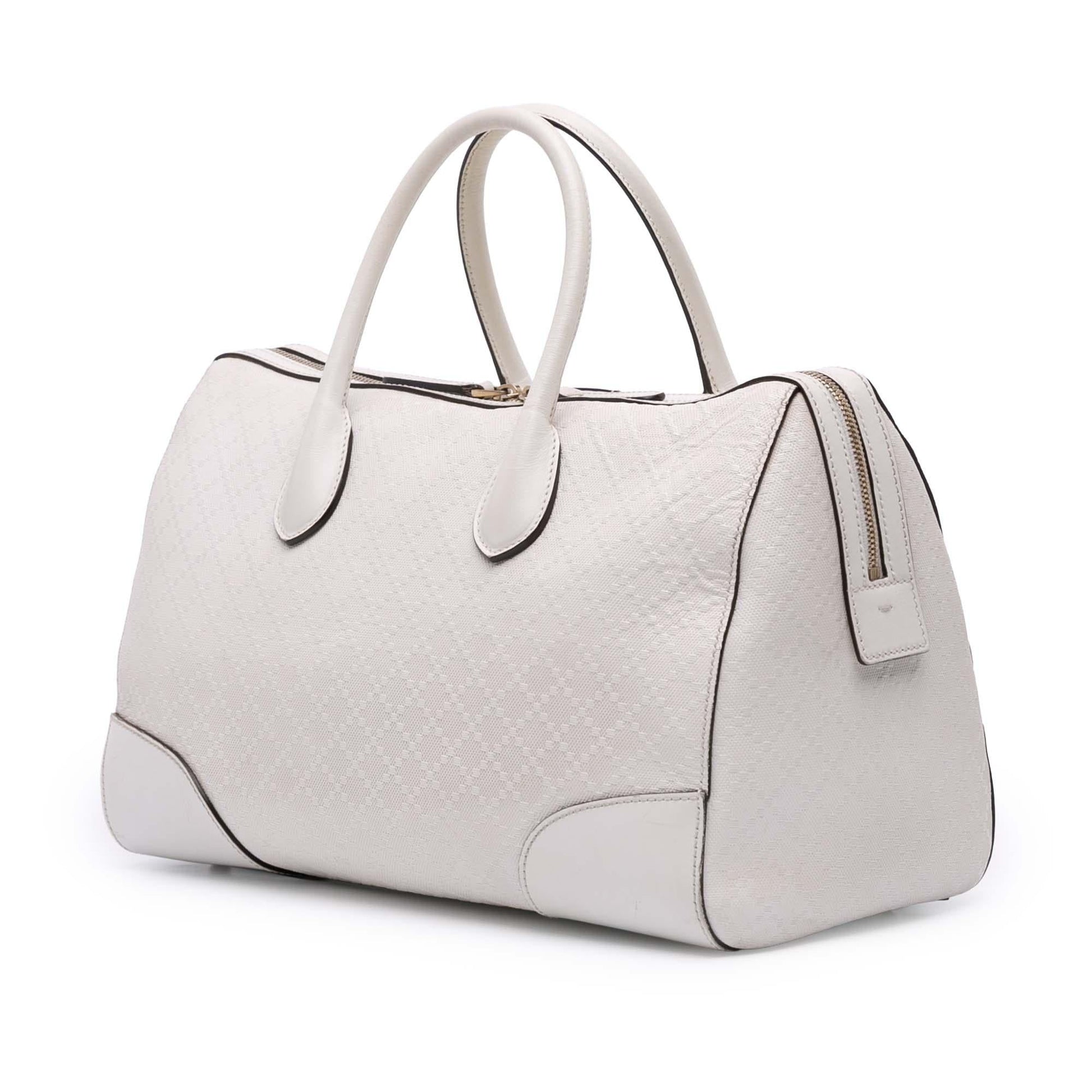 Gucci Diamante Boston Leather Calf White Satchel Bag