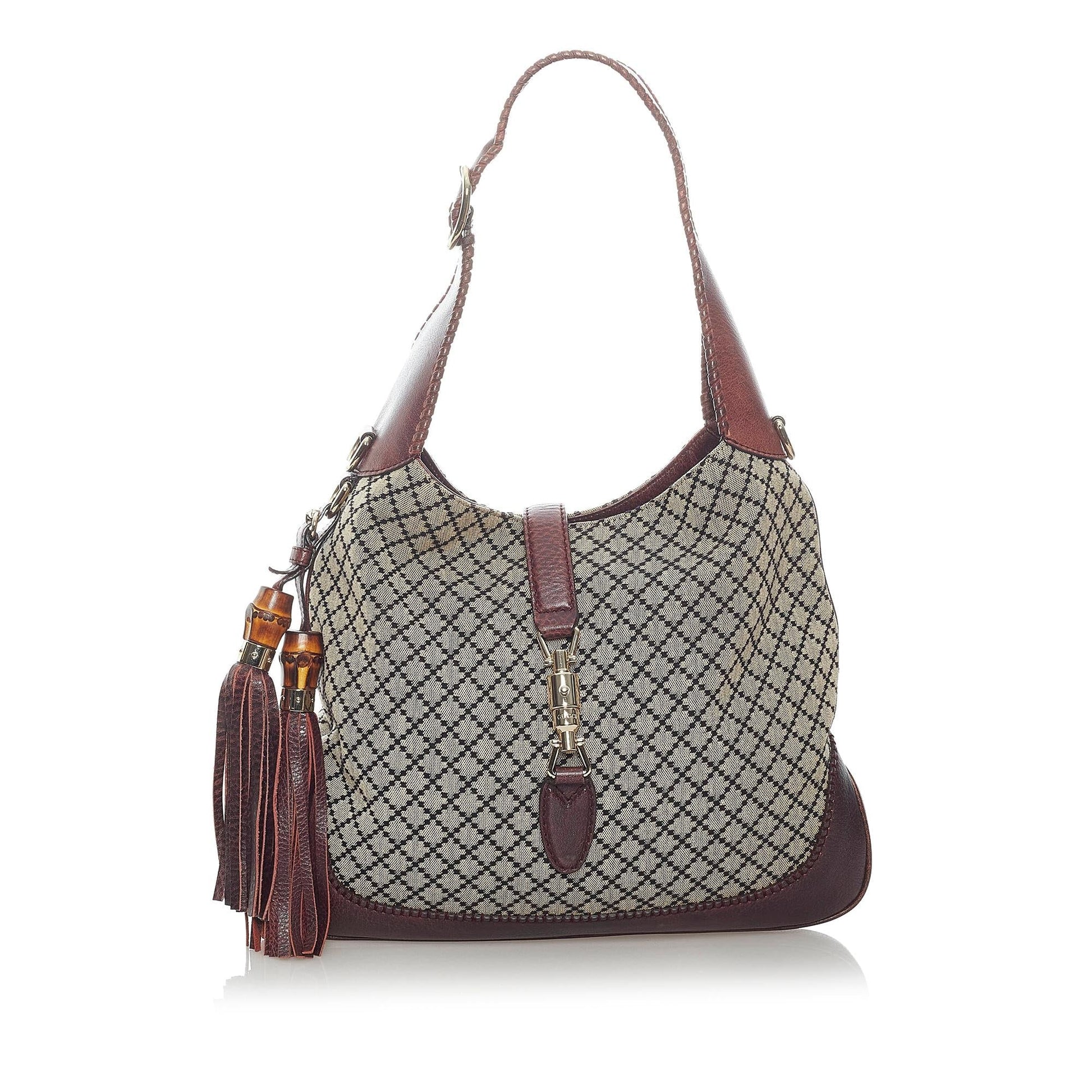Gucci Diamante New Jackie SHG Canvas Calf Brown Satchel Bag