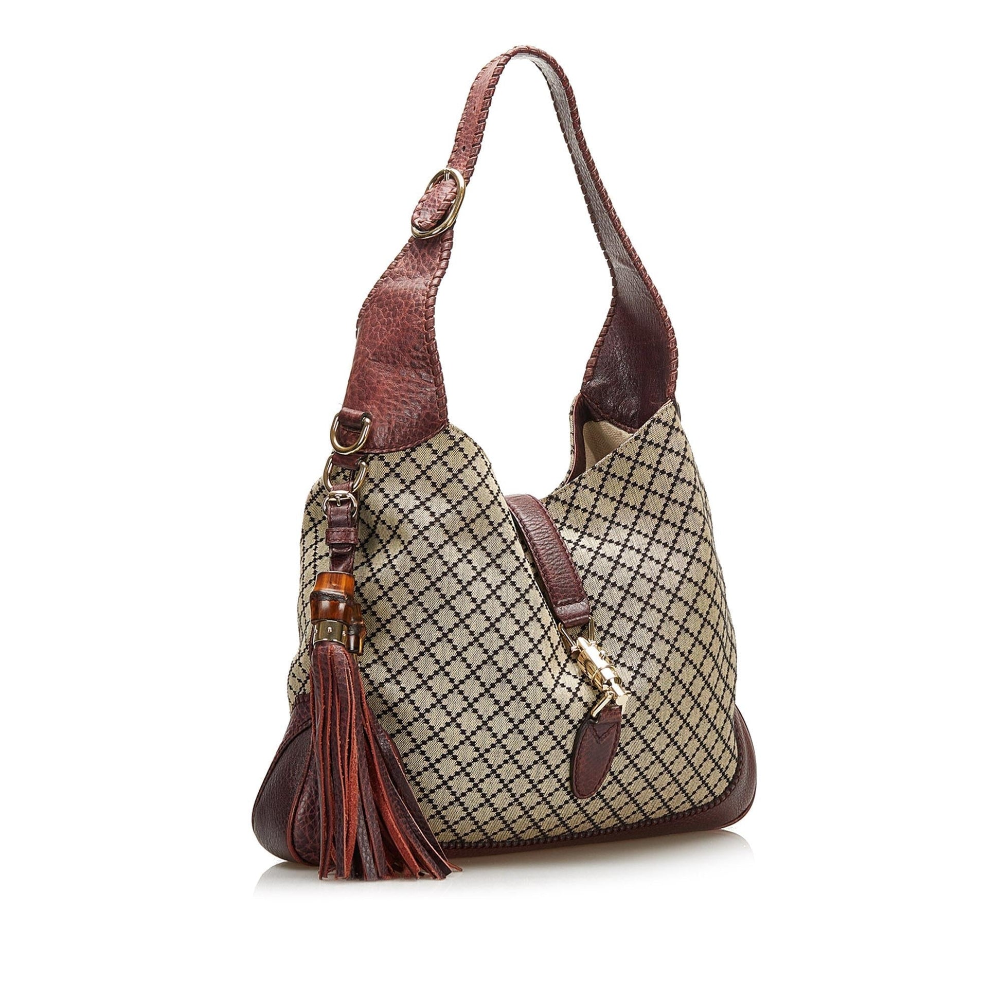 Gucci Diamante New Jackie SHG Canvas Brown Satchel Bag